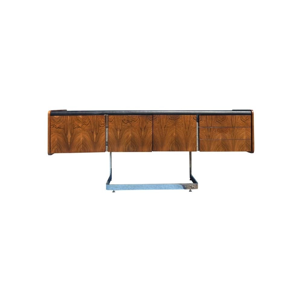 Credenza in palissandro di Ste. Marie e Laurent in cromo e top in pelle in vendita 3