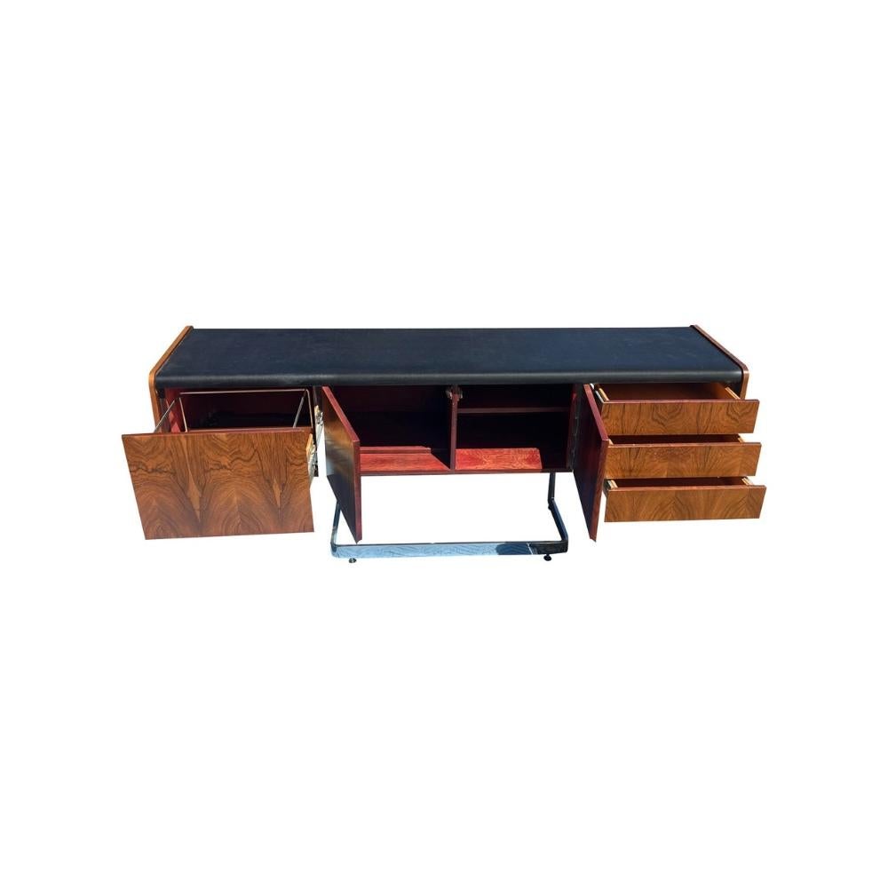 Americano Credenza in palissandro di Ste. Marie e Laurent in cromo e top in pelle in vendita