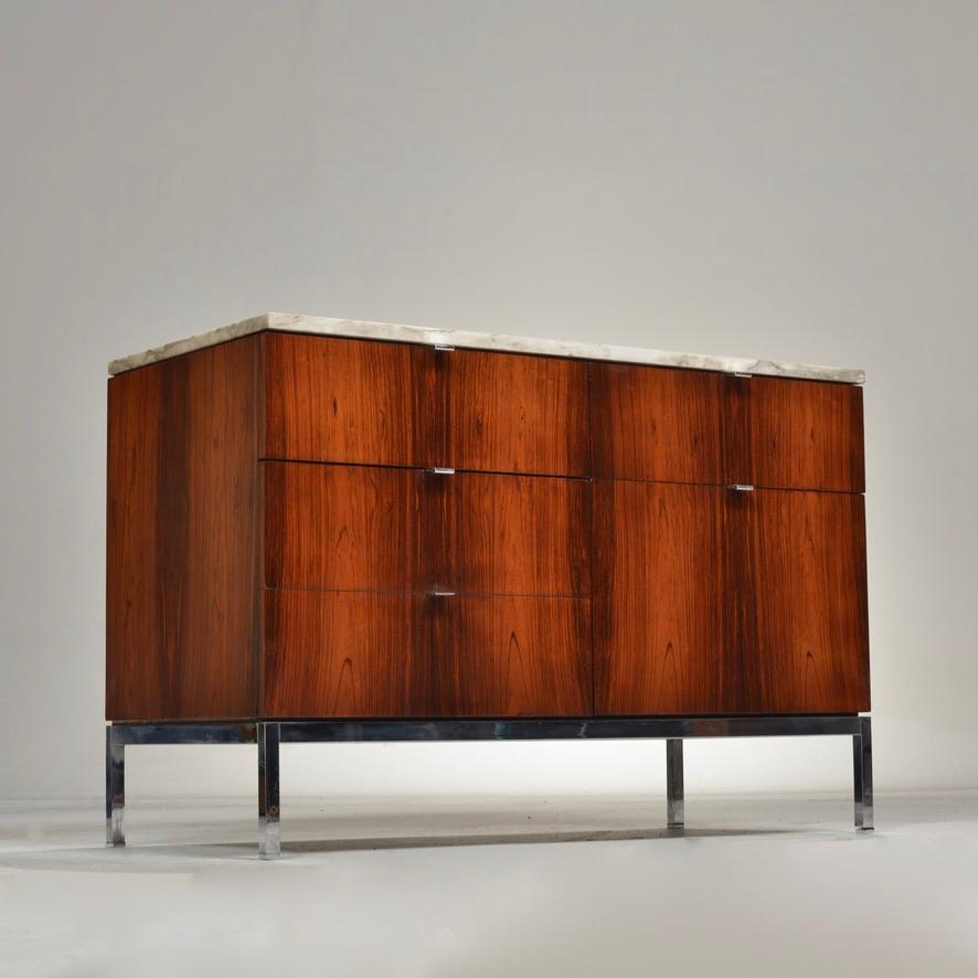 Mid-Century Modern Restored Rosewood Credenza with Calacatta Marble Top by Florence Knoll