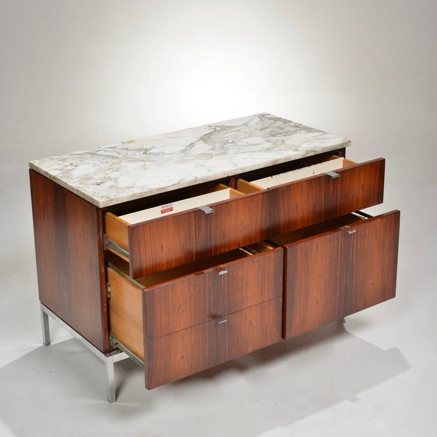 American Restored Rosewood Credenza with Calacatta Marble Top by Florence Knoll