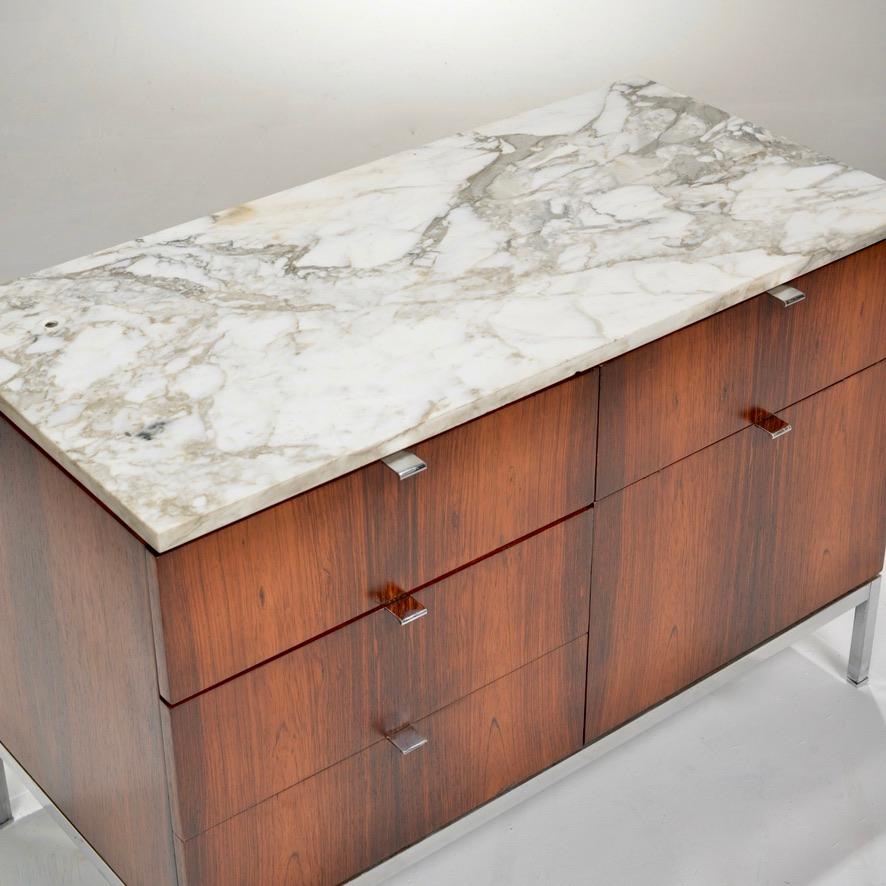 Restored Rosewood Credenza with Calacatta Marble Top by Florence Knoll In Excellent Condition In Los Angeles, CA
