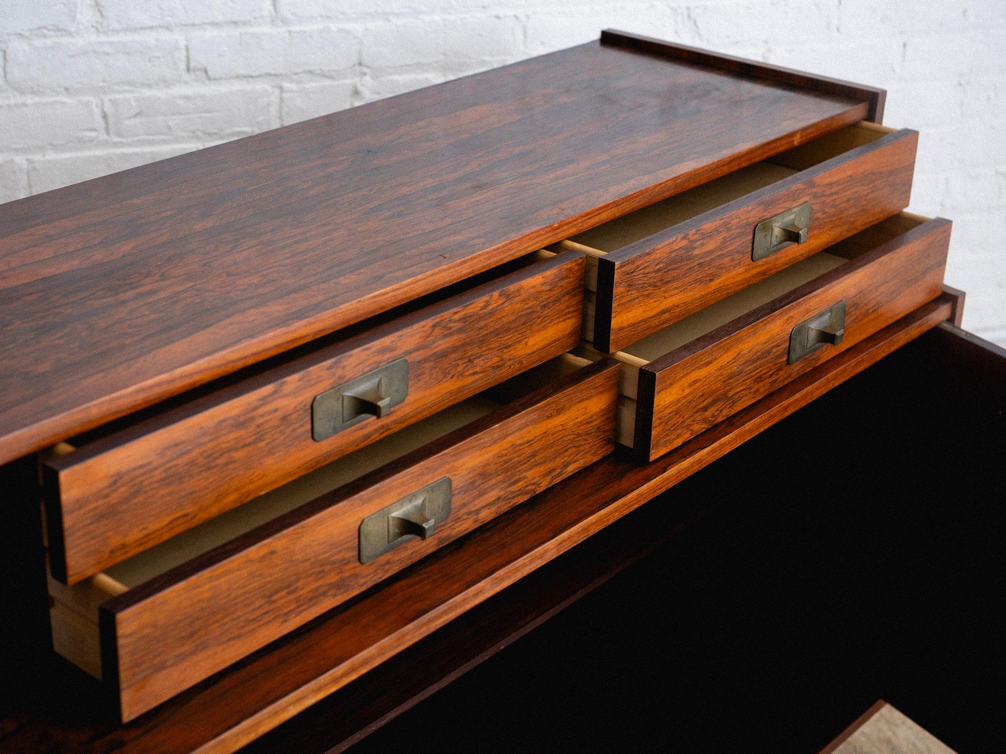 Mid-20th Century Rosewood Credenza With Iron Base & Brass Hardware