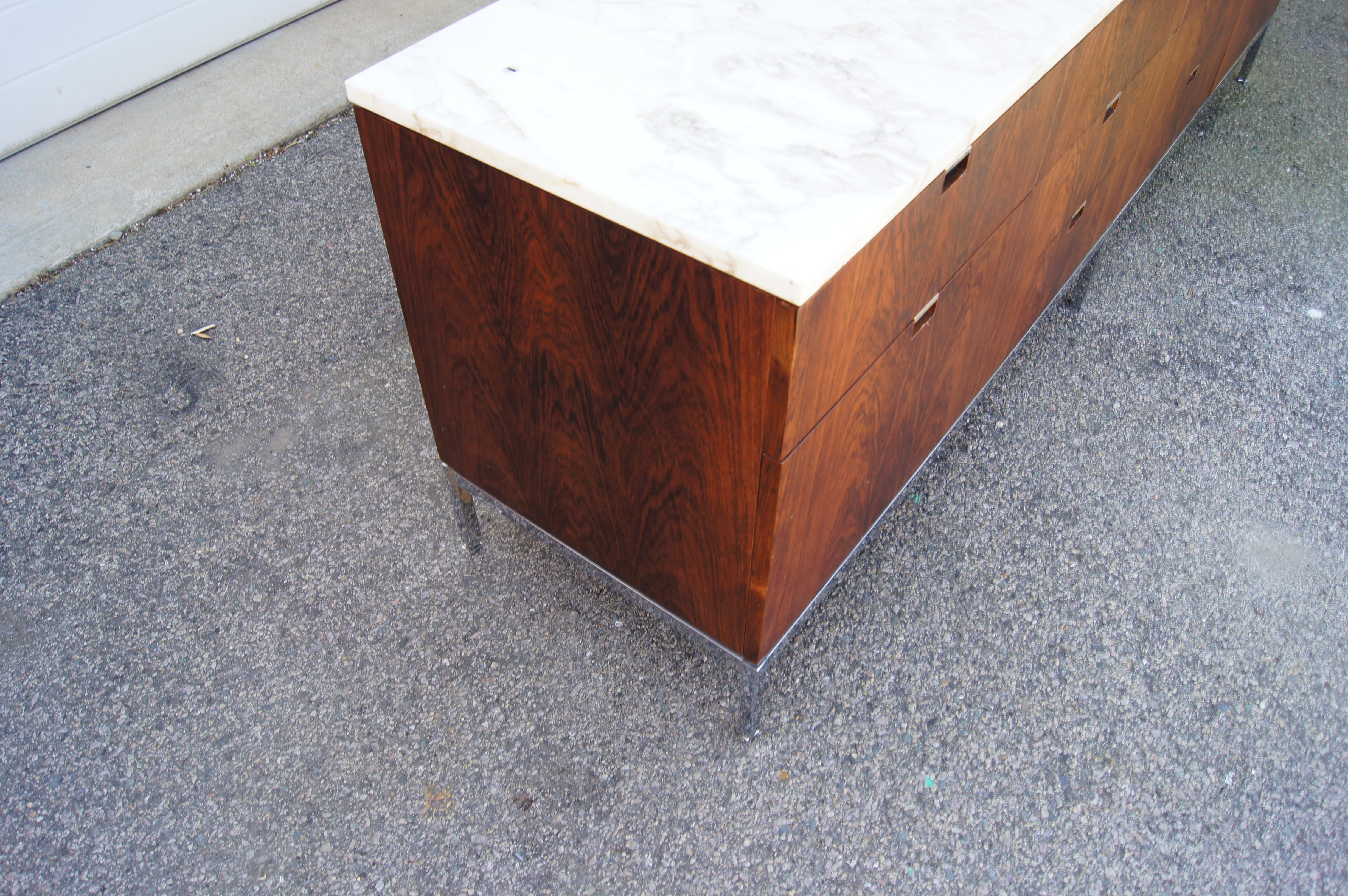 Rosewood Credenza with Marble Top by Florence Knoll In Good Condition For Sale In Dorchester, MA