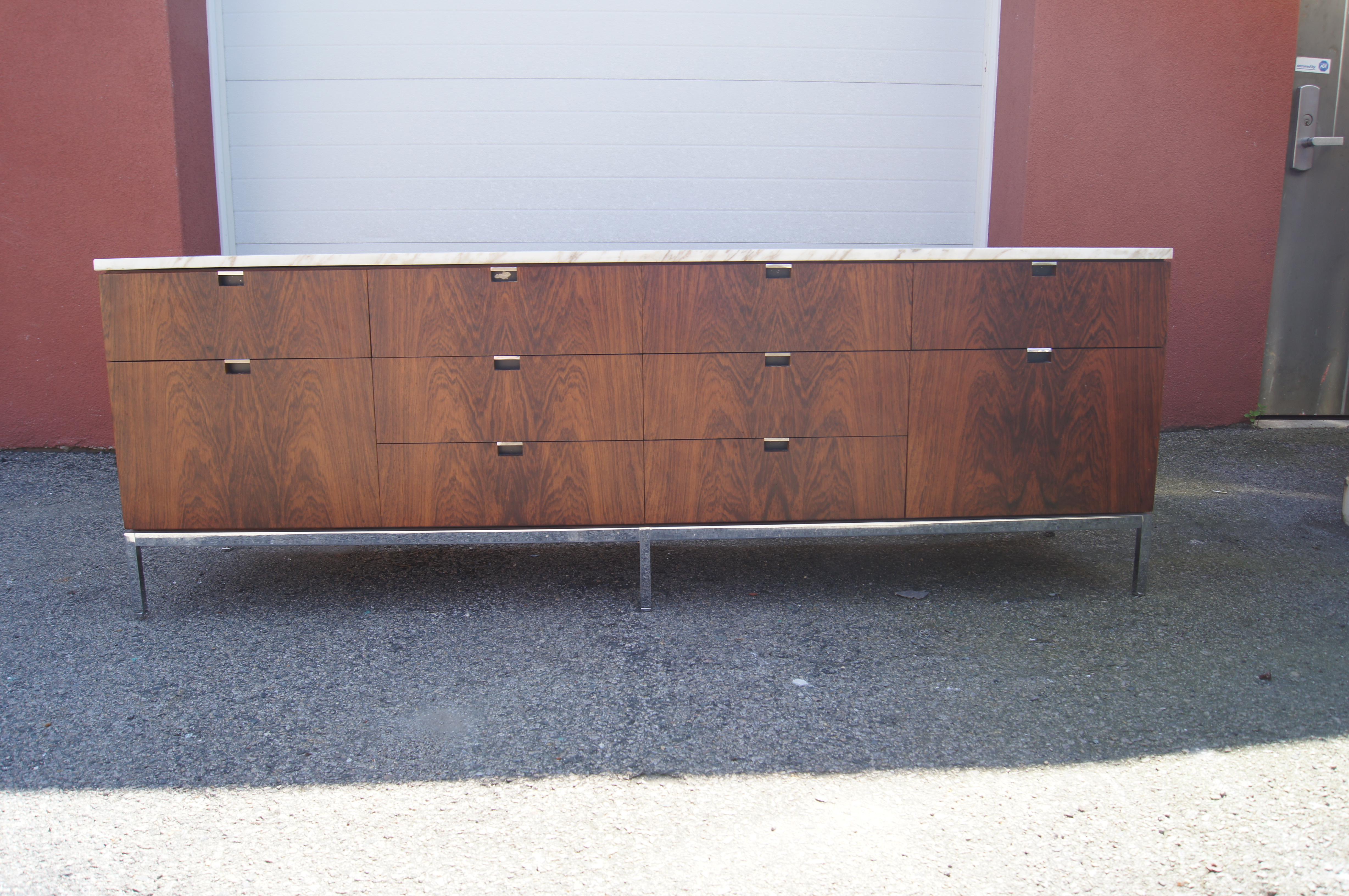Chrome Rosewood Credenza with Marble Top by Florence Knoll For Sale
