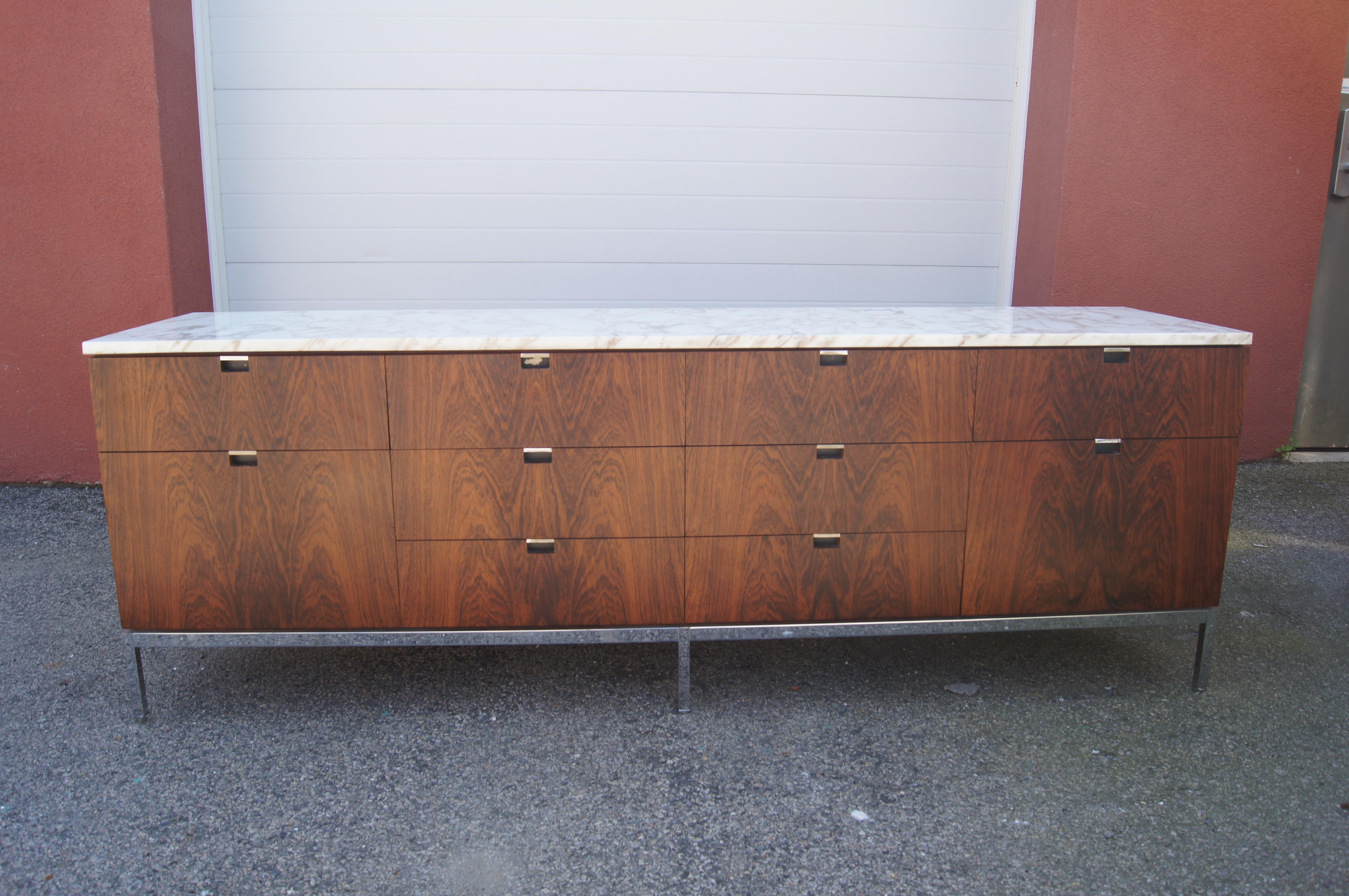 Rosewood Credenza with Marble Top by Florence Knoll For Sale 1