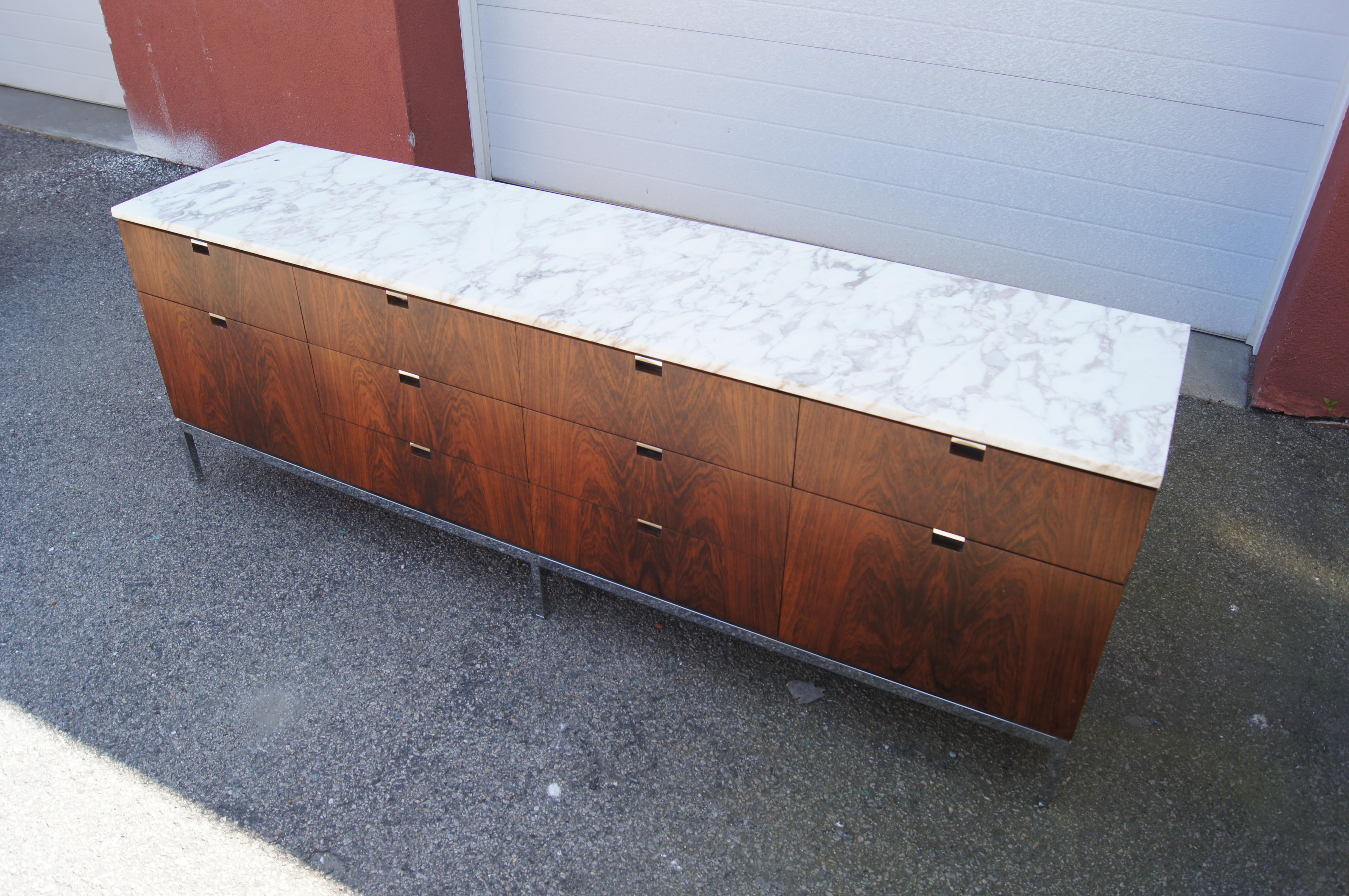 Rosewood Credenza with Marble Top by Florence Knoll For Sale 2
