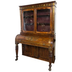 Rosewood Cylinder Top Secretary Bookcase