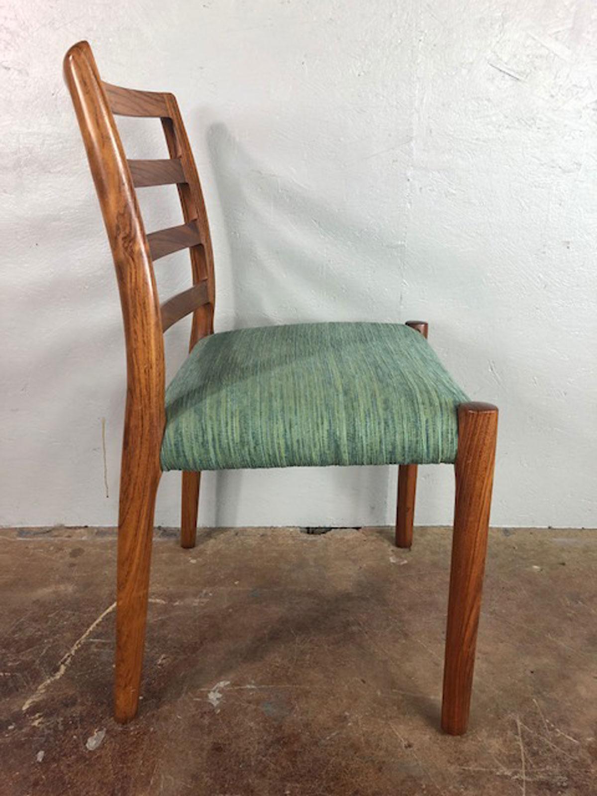 Rosewood Danish dining chair attributed to J.L. Moller. Reupholstered, circa 1960s. Very good condition. Structurally very solid.