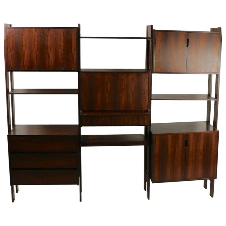 Rosewood Danish Freestanding Wall Unit at 1stDibs