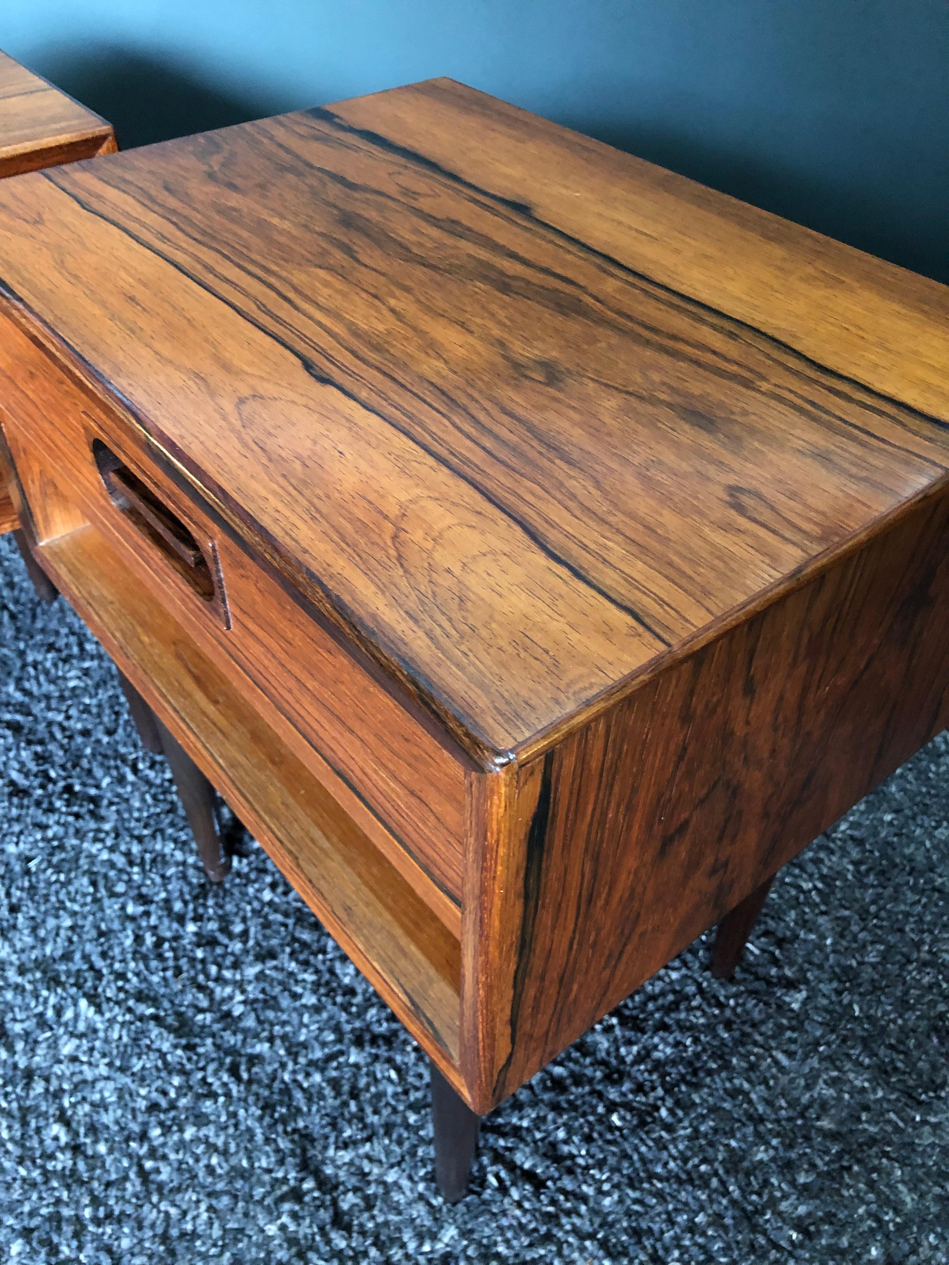 Rosewood Danish Midcentury Nightstands by Dyrlund, Pair In Good Condition In London, GB