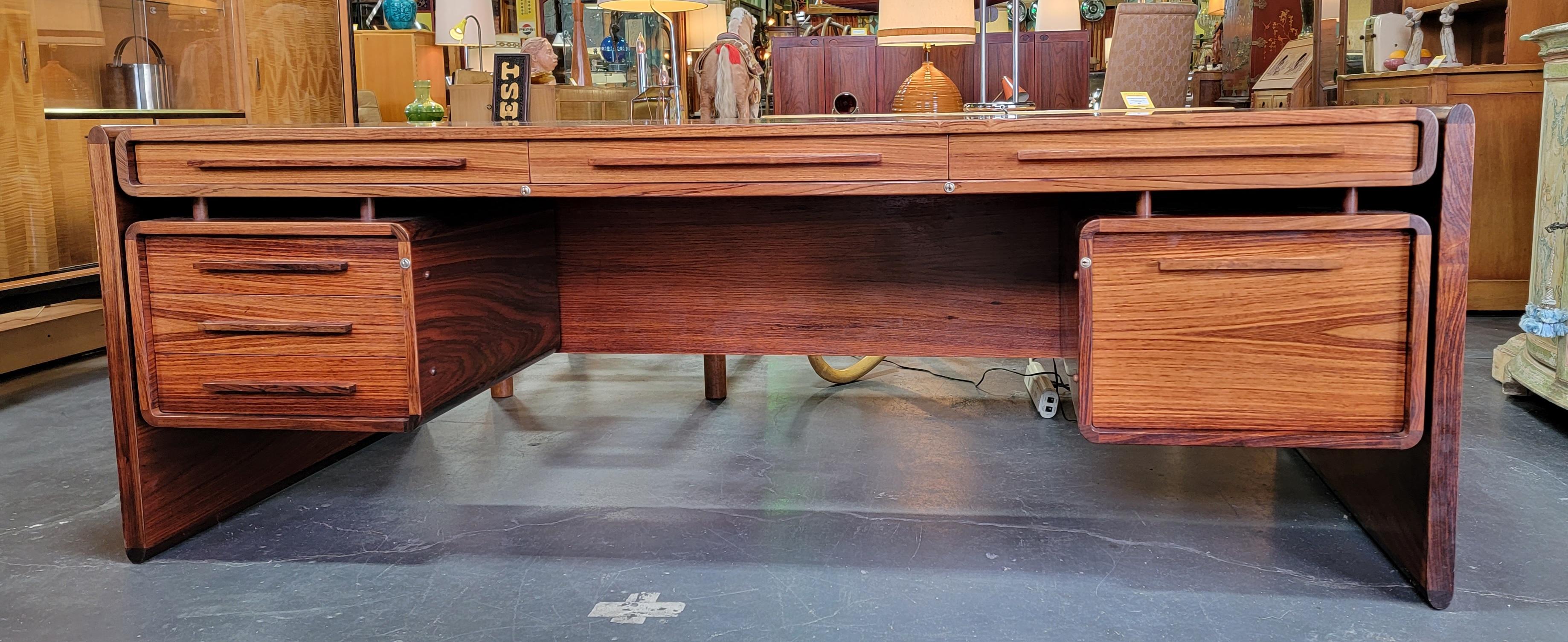 Scandinavian Modern Rosewood Danish Modern Executive Desk by Drylund