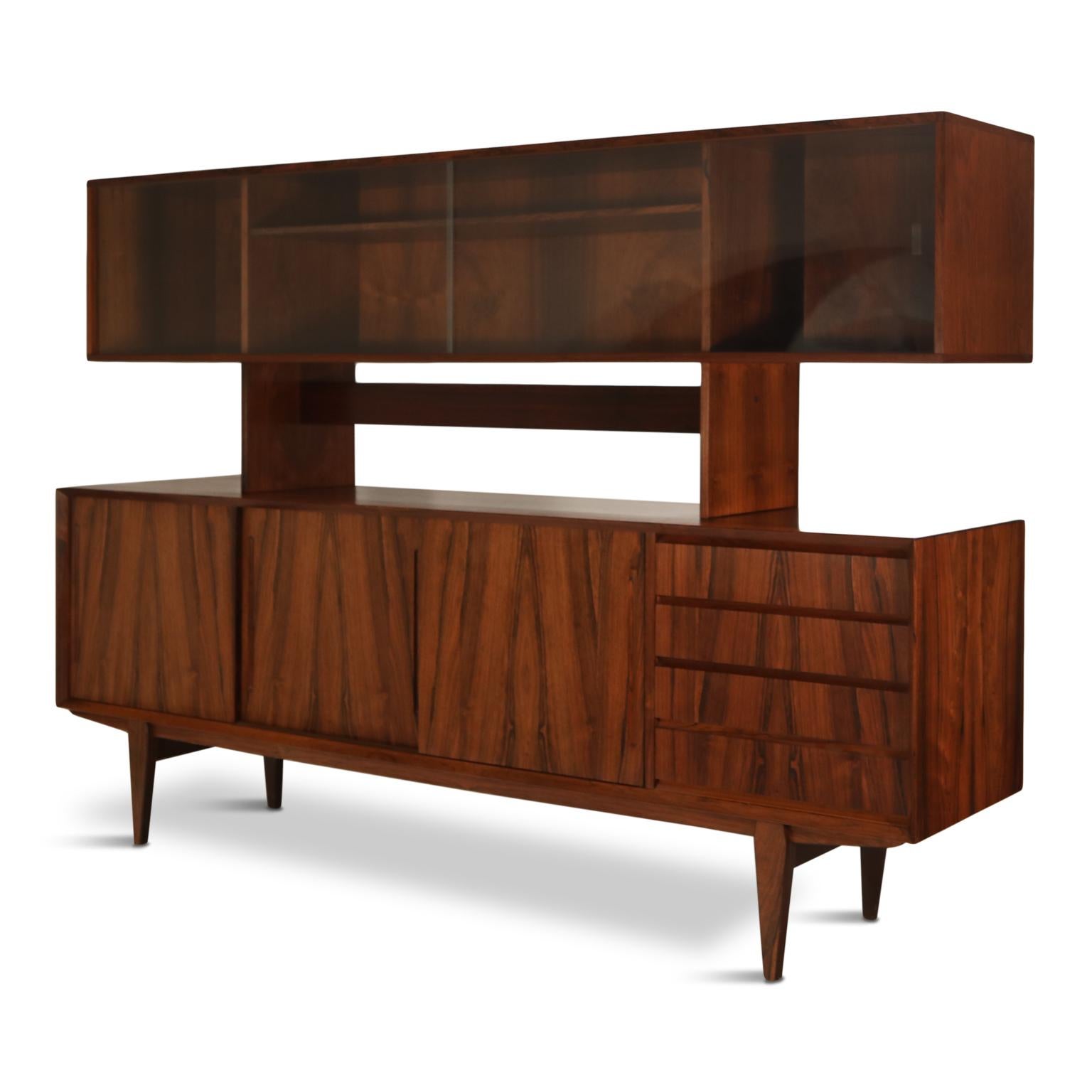 Glass Rosewood Danish Modern Sideboard and Floating Hutch by Peter Lovig Nielsen