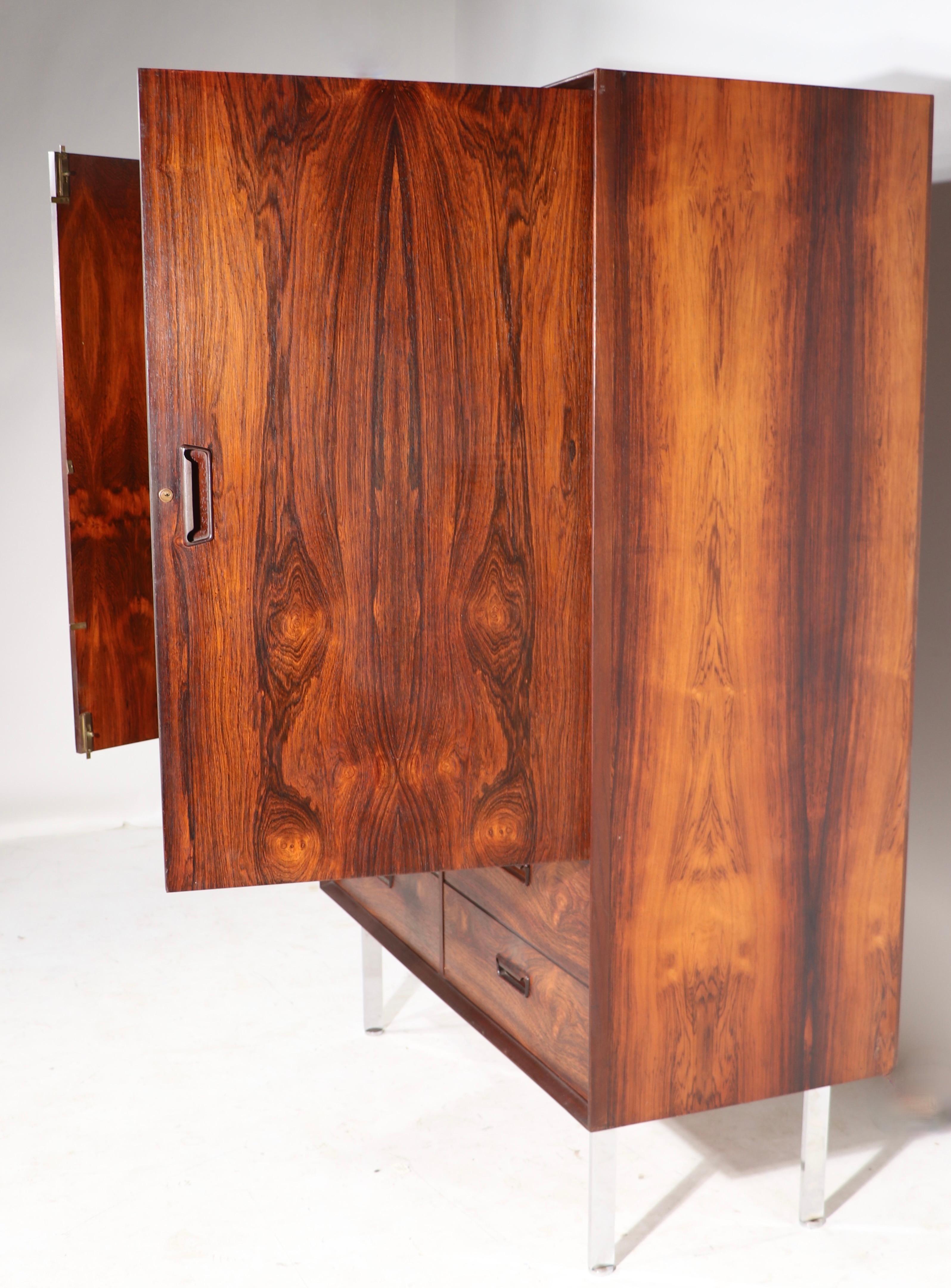 Rosewood Danish Modern Wardrobe on Bright Chrome Legs In Good Condition In New York, NY