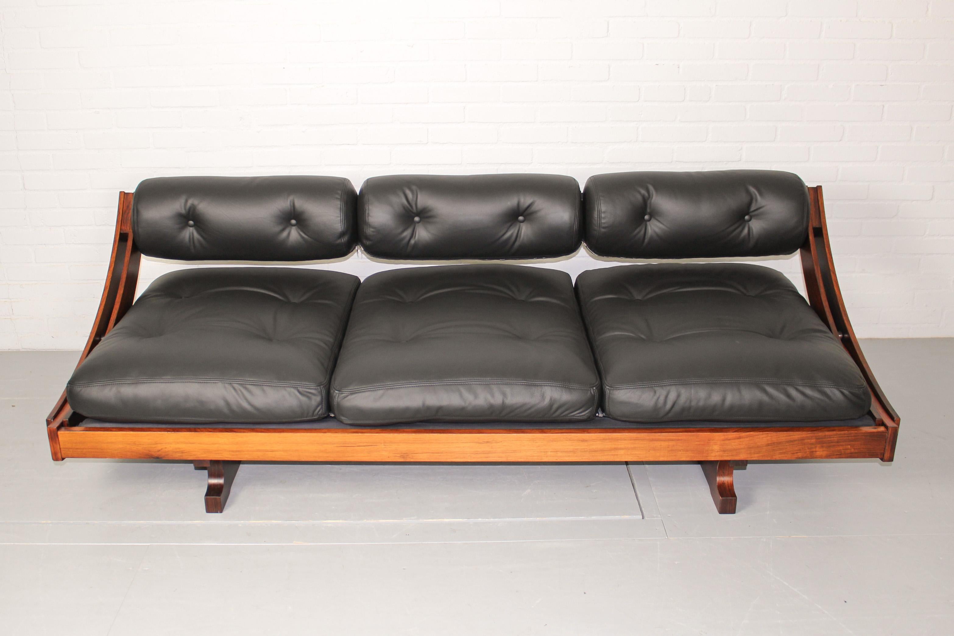 Italian Rosewood Daybed Sofa GS 195 by Gianni Songia for Sormani in New Black Leather