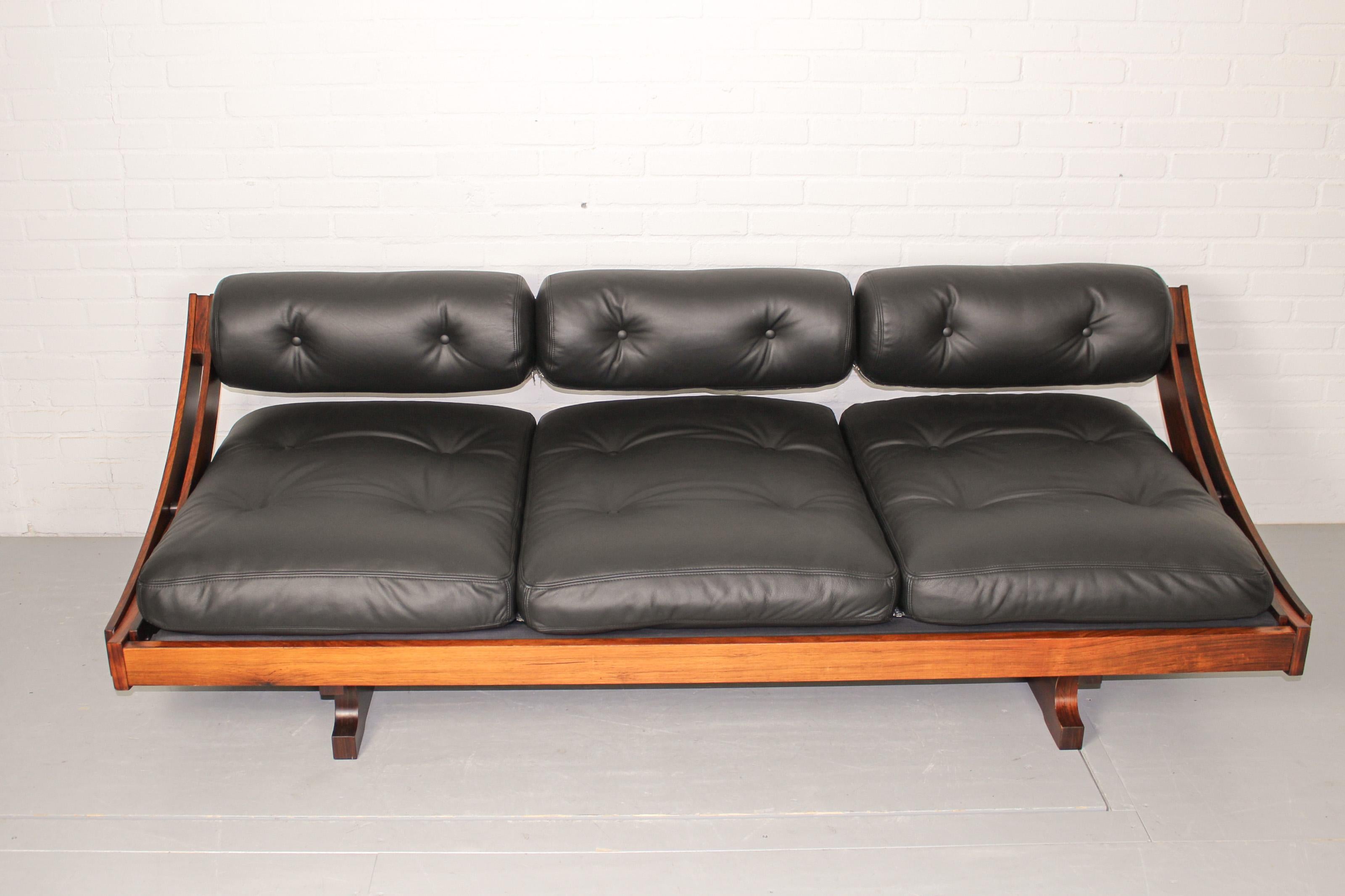Rosewood Daybed Sofa GS 195 by Gianni Songia for Sormani in New Black Leather 3