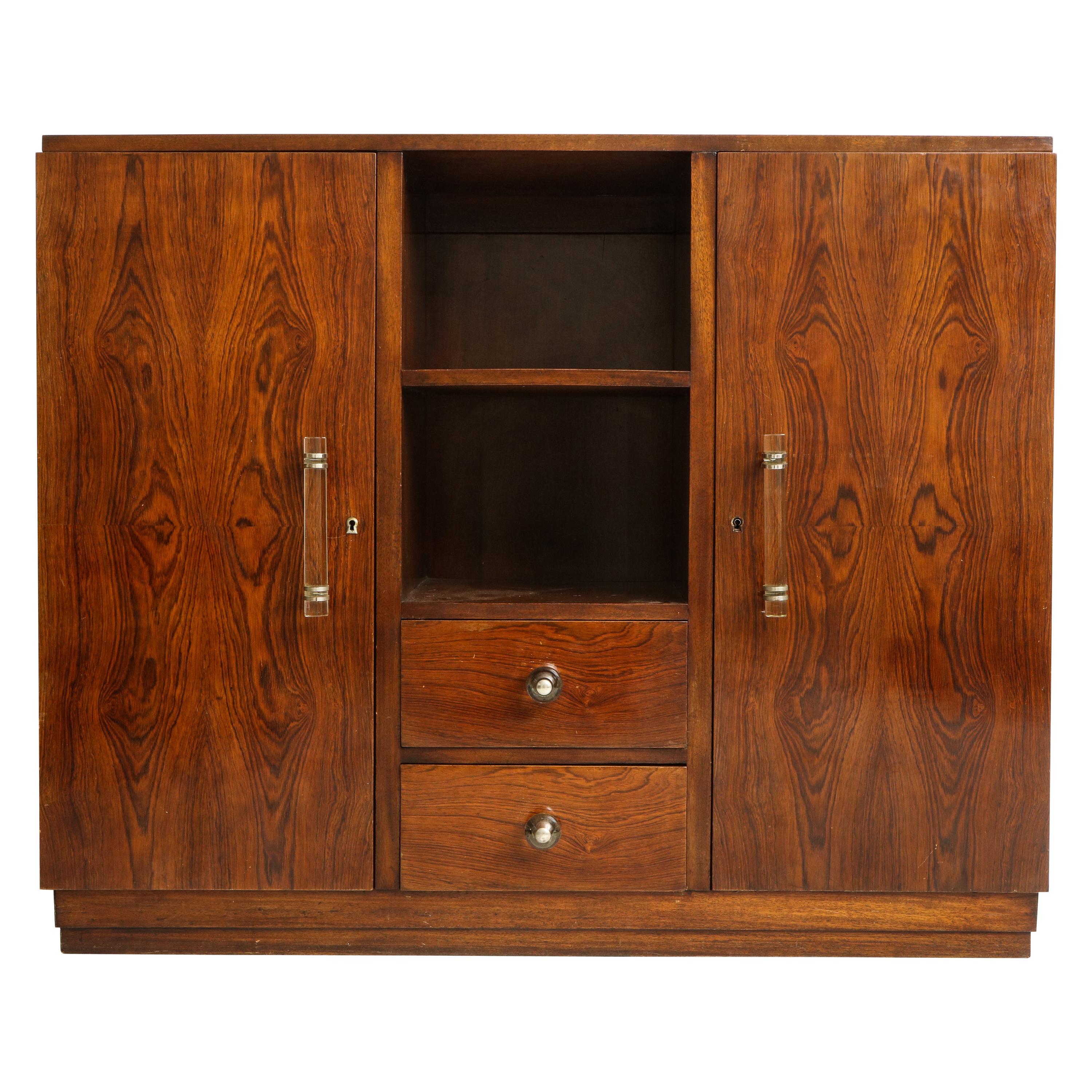 Rosewood, Deco Cabinet with Glass Handles in Jacques Adnet Style, France, 1940