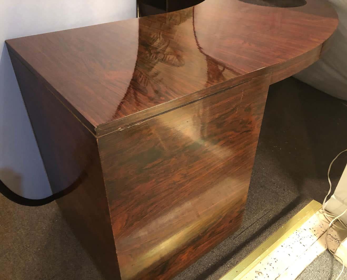 Rosewood Demilune Mid-Century Modern Jewelers or Large Office Desk In Good Condition In Stamford, CT