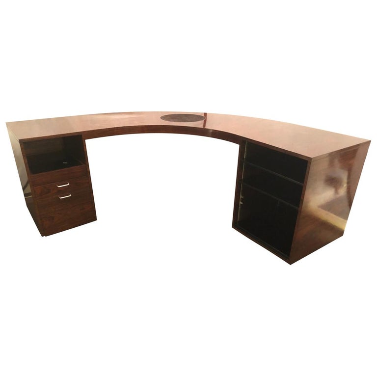 Rosewood Demilune Mid Century Modern Jewelers Or Large Office Desk Rosewood Demilune Mid Century Modern Jewelers Or Large Office Desk For