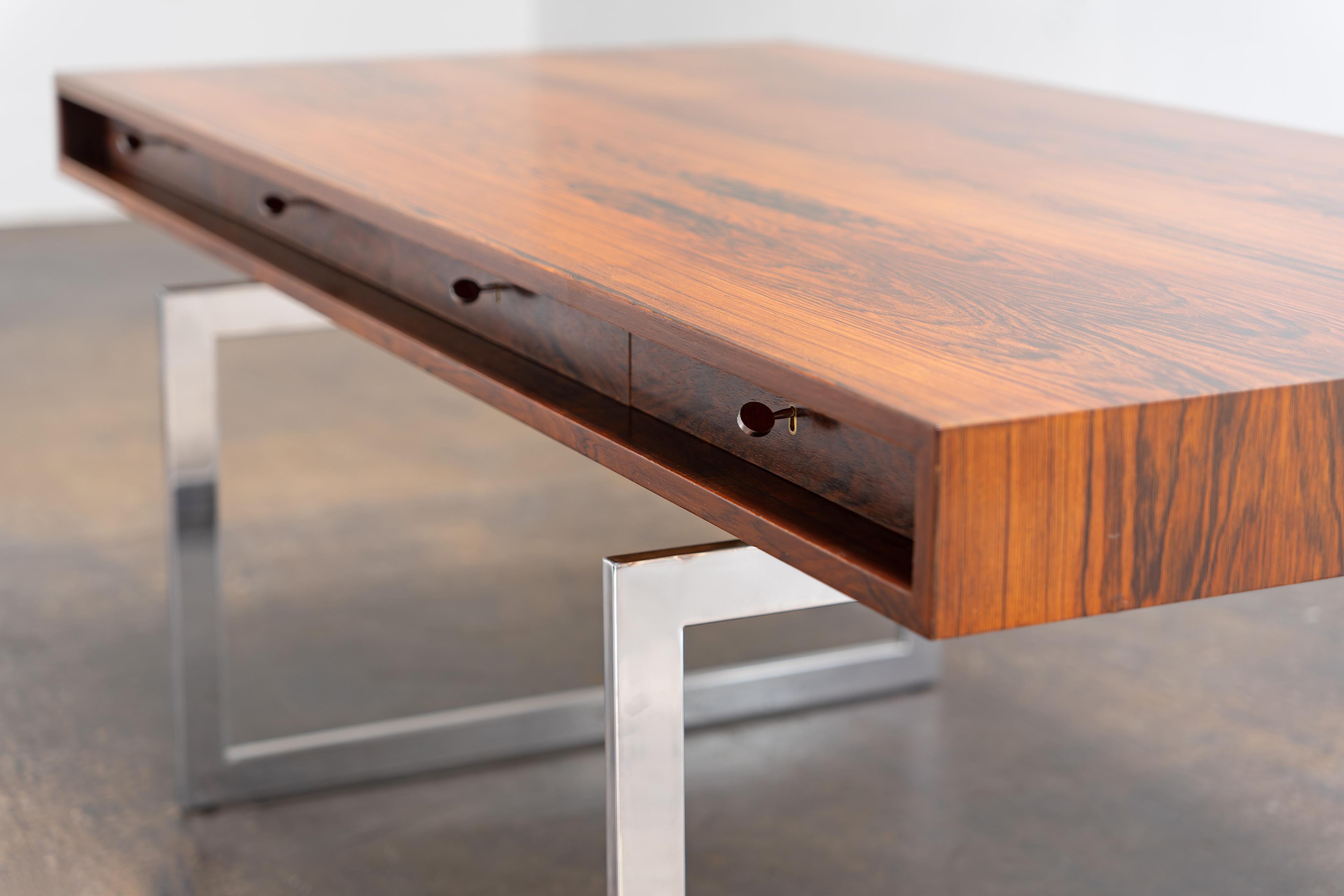 Steel Rosewood Desk by Bodil Kjaer for E. Pedersen & Søn, 1959