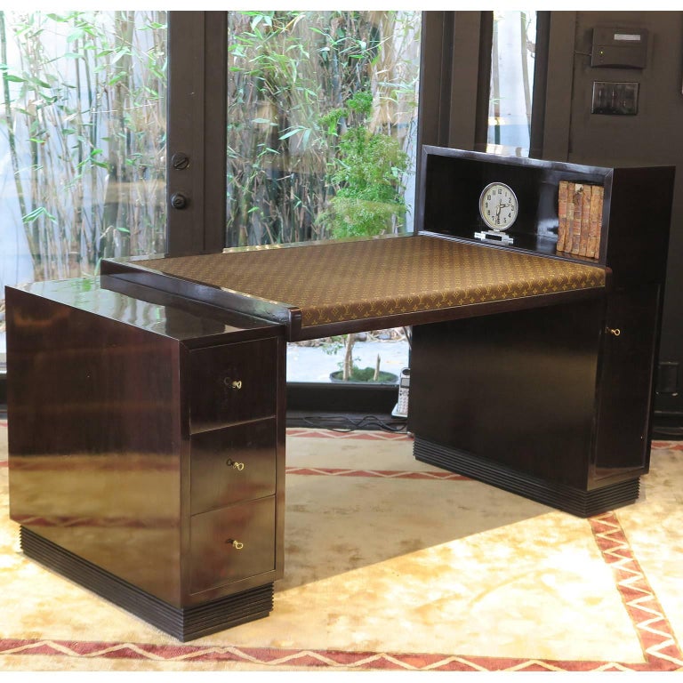Rosewood Desk by Francisque Chaleyssin with Vintage Louis Vuitton Canvas  Top at 1stDibs