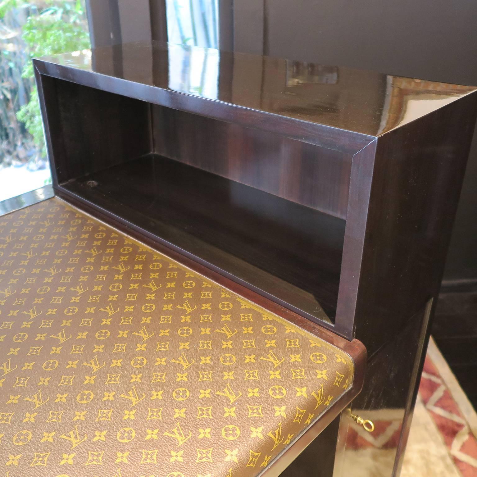 Art Deco Rosewood Desk by Francisque Chaleyssin with Vintage Louis Vuitton Canvas Top