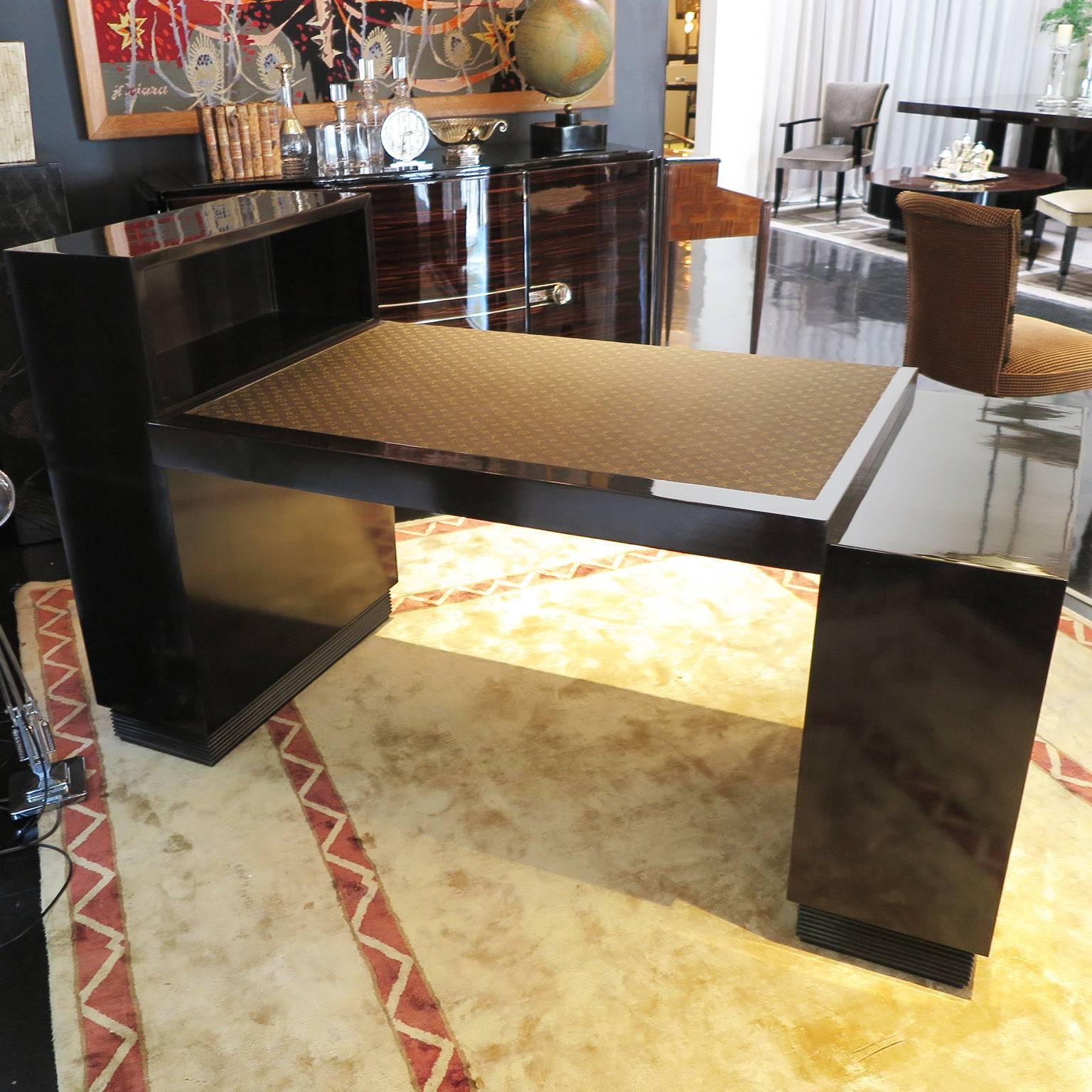 Mid-20th Century Rosewood Desk by Francisque Chaleyssin with Vintage Louis Vuitton Canvas Top
