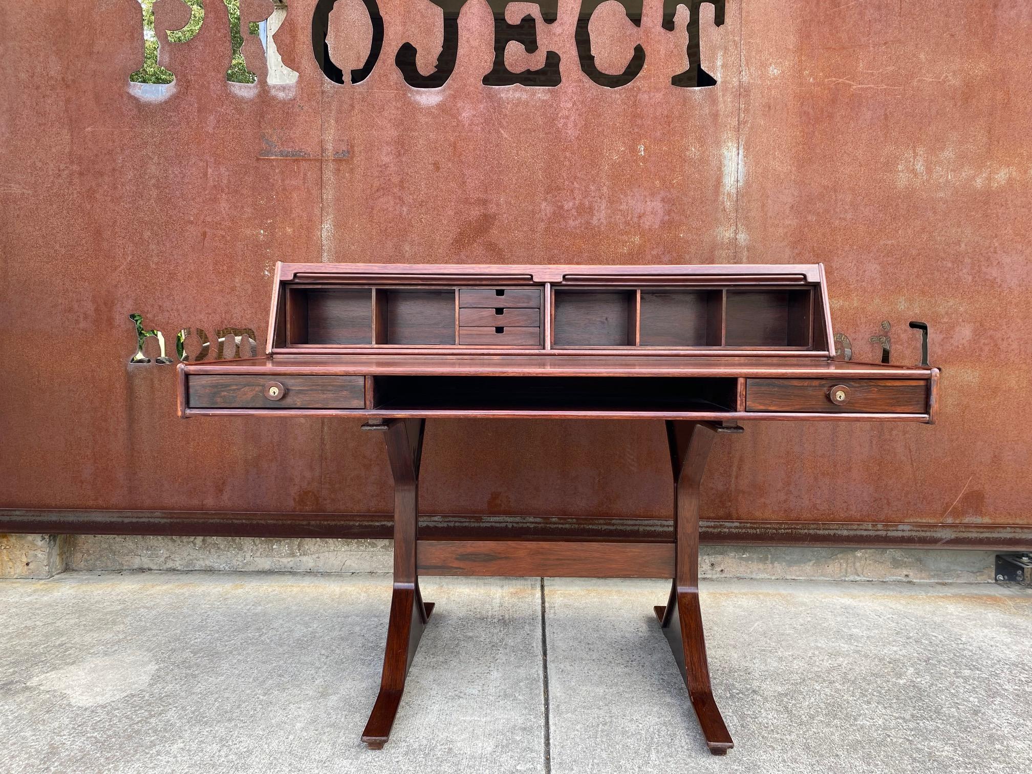 Rosewood Desk by Gianfranco Frattini, Italy, 1950's In Good Condition For Sale In Austin, TX