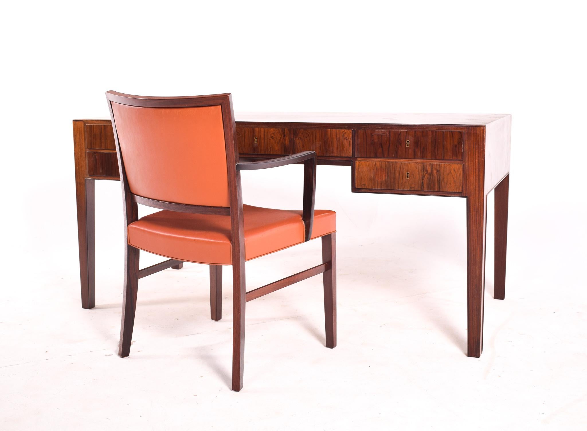Mid-20th Century Rosewood Desk, Ole Wanscher by A. J. Iversen, 1950 and Chair