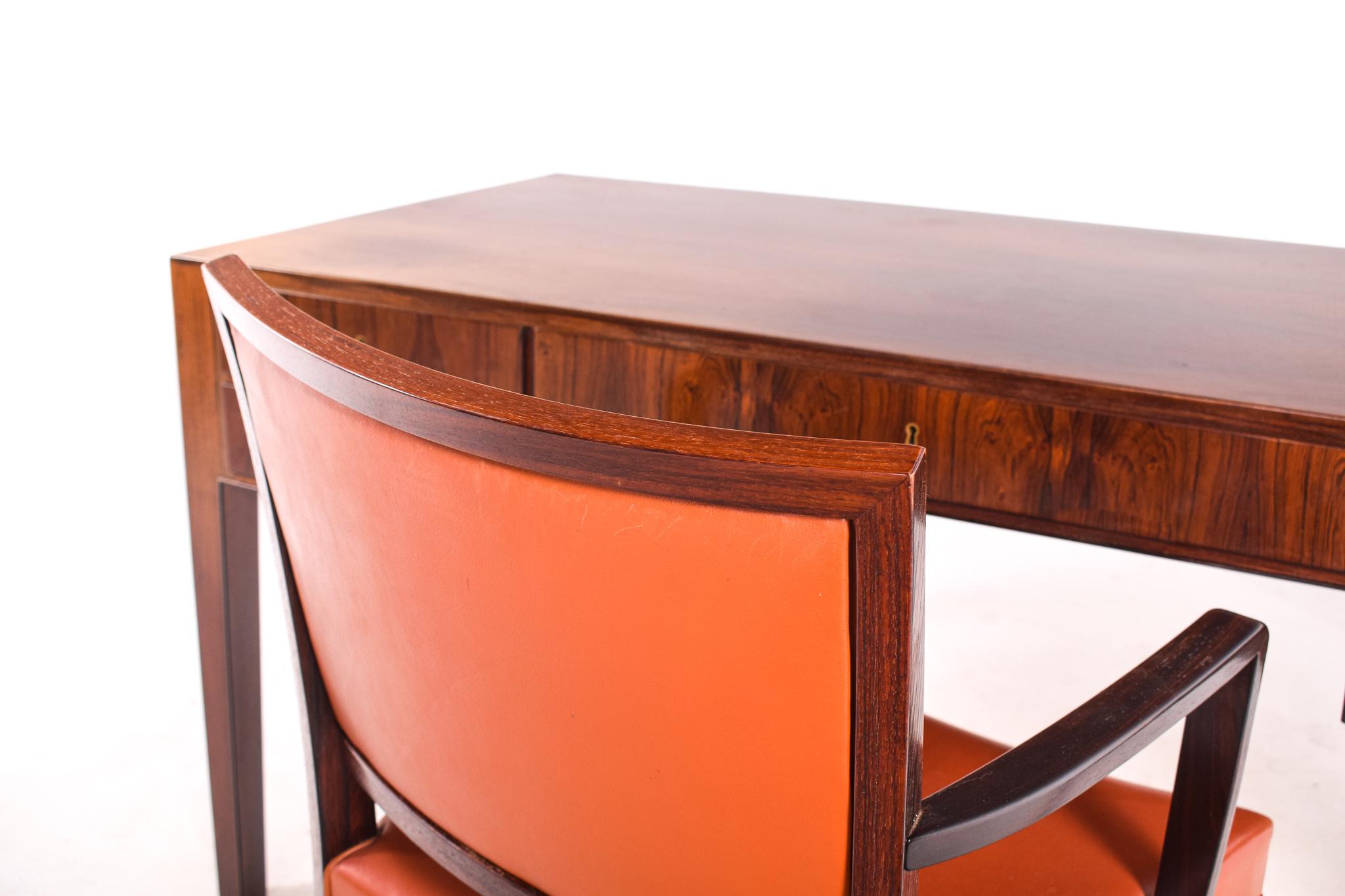 Rosewood Desk, Ole Wanscher by A. J. Iversen, 1950 and Chair 2