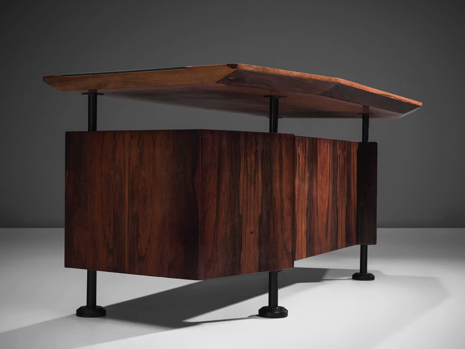 Rosewood Desk with Blue Leatherette Inlay 1