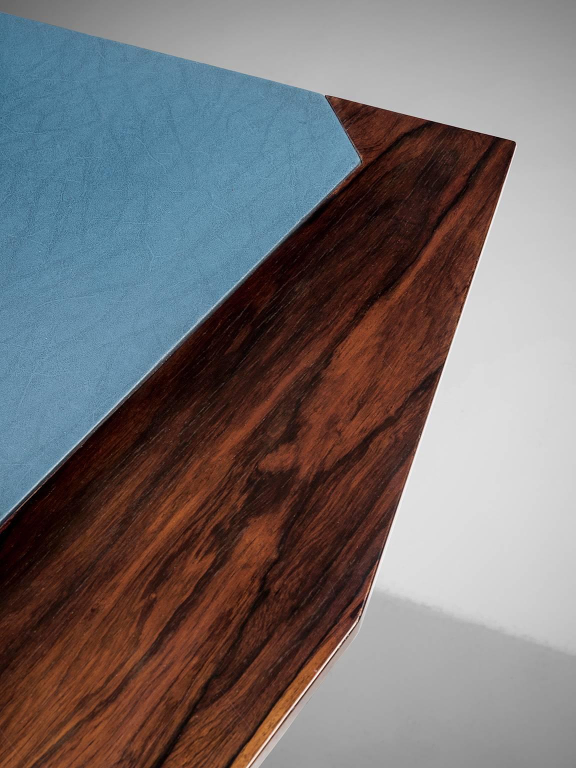 Rosewood Desk with Blue Leatherette Inlay 2