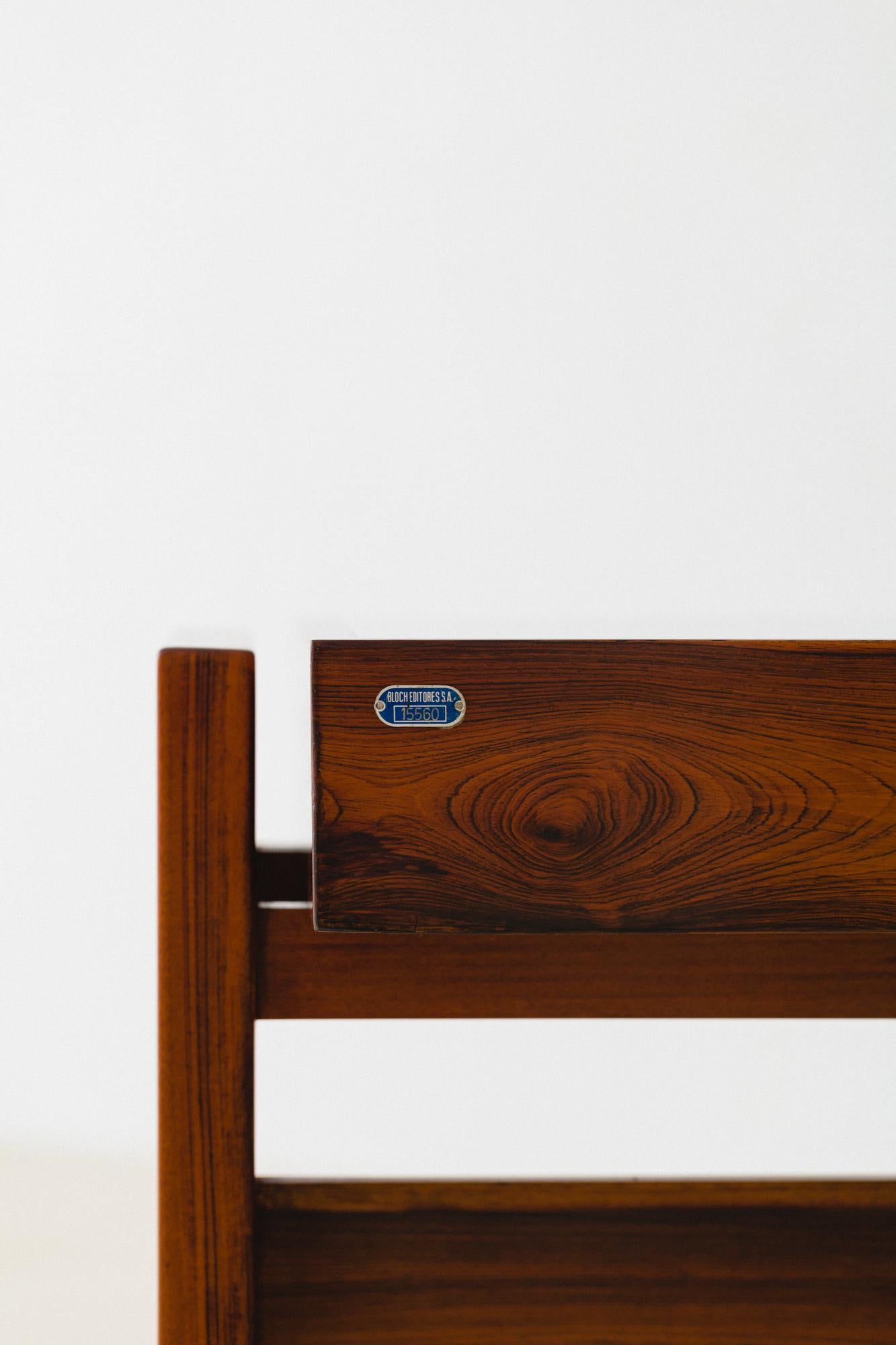 Veneer Rosewood Desk with Painted Glass Top by Joaquim Tenreiro, Bloch Editors, 1960s For Sale