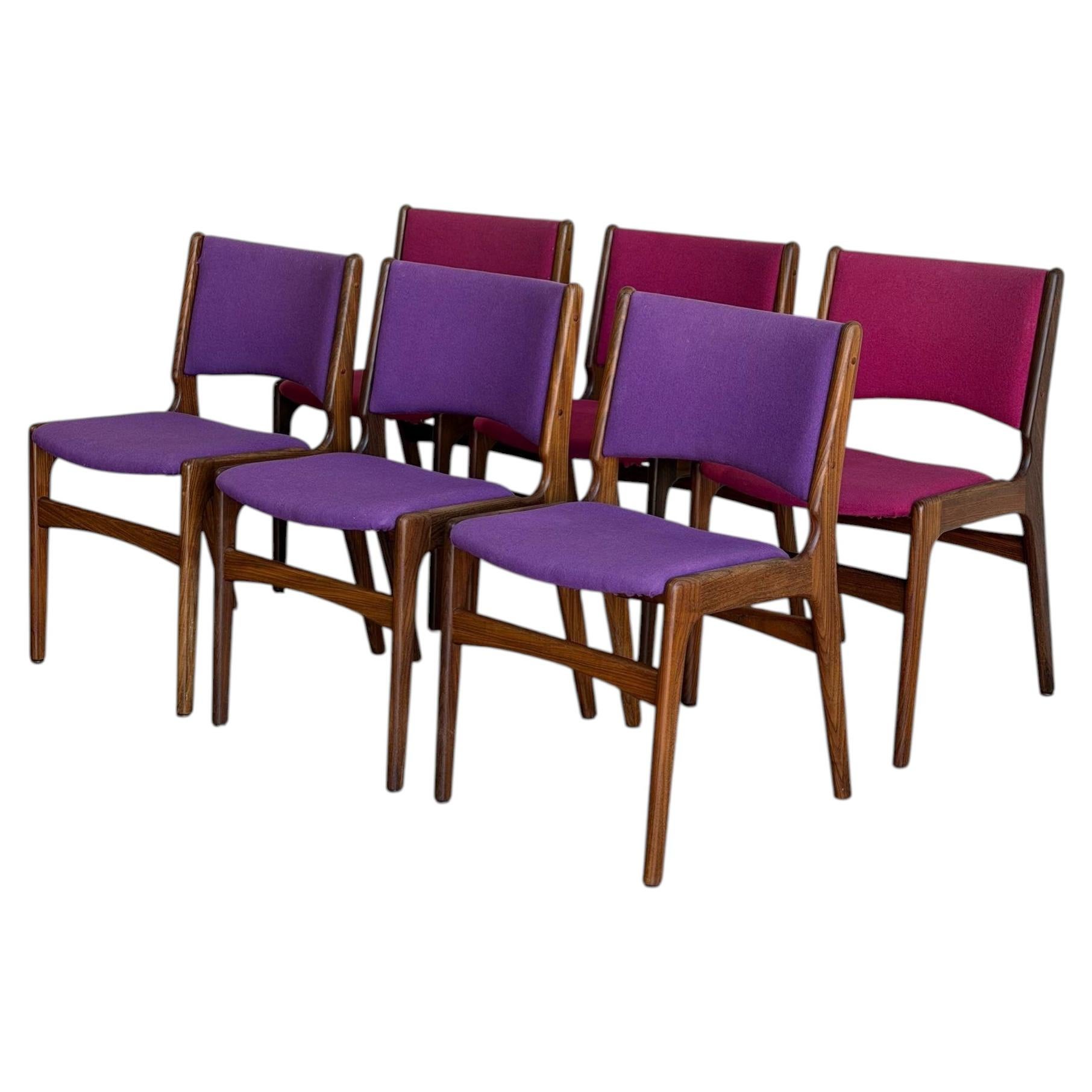Rosewood Dining Chairs by Erik Buch Upholstered MCM Set of 6 Denmark 1960s