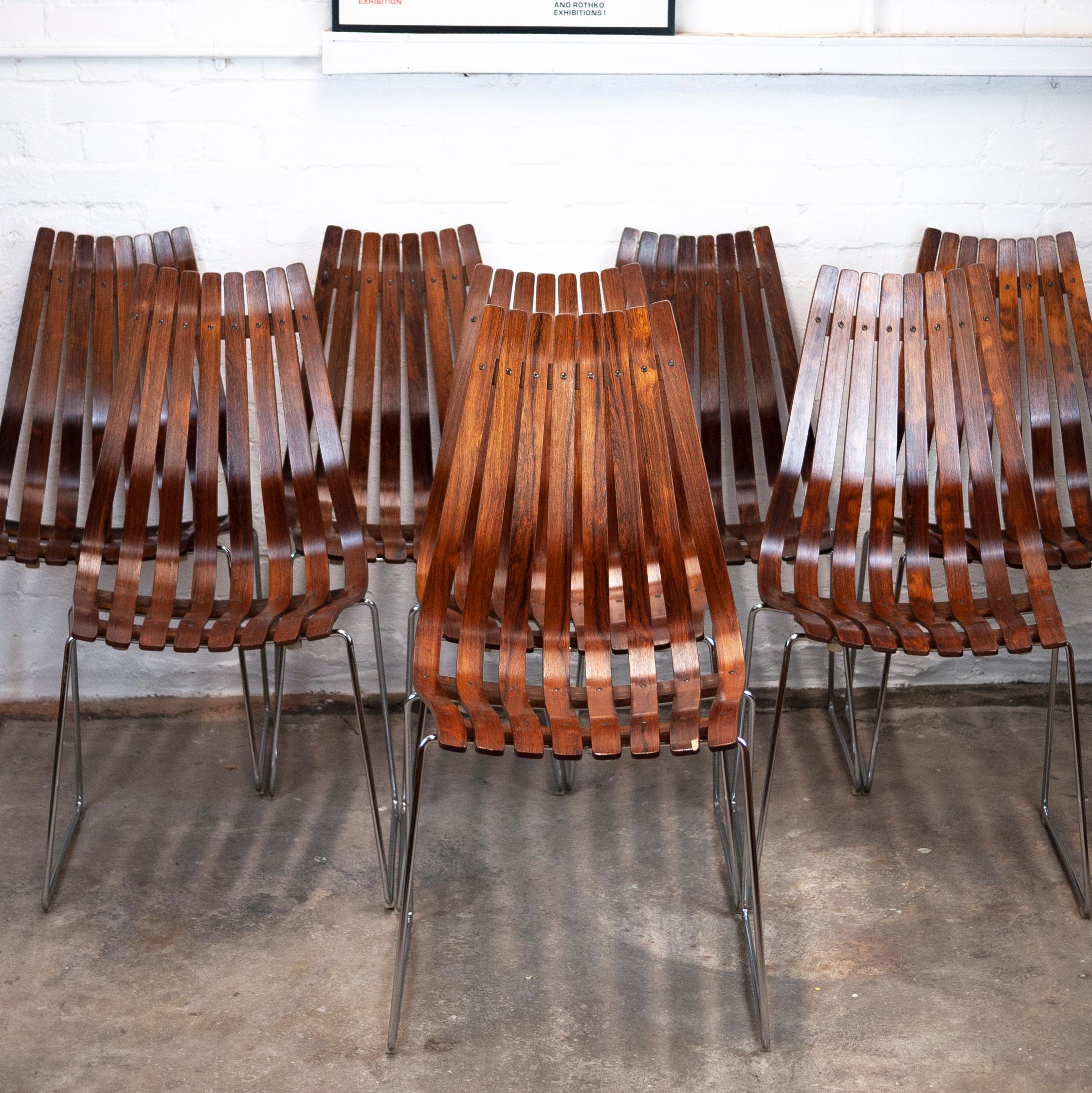 A set of 8 dining chairs designed by Hans Brattrud and manufactured by Hove Møbler.

Manufacturer - Hove Møbler.

Designer - Hans Brattrud.

Design Period - 1960 to 1969

Style - Vintage, Mid-Century.

Detailed condition -