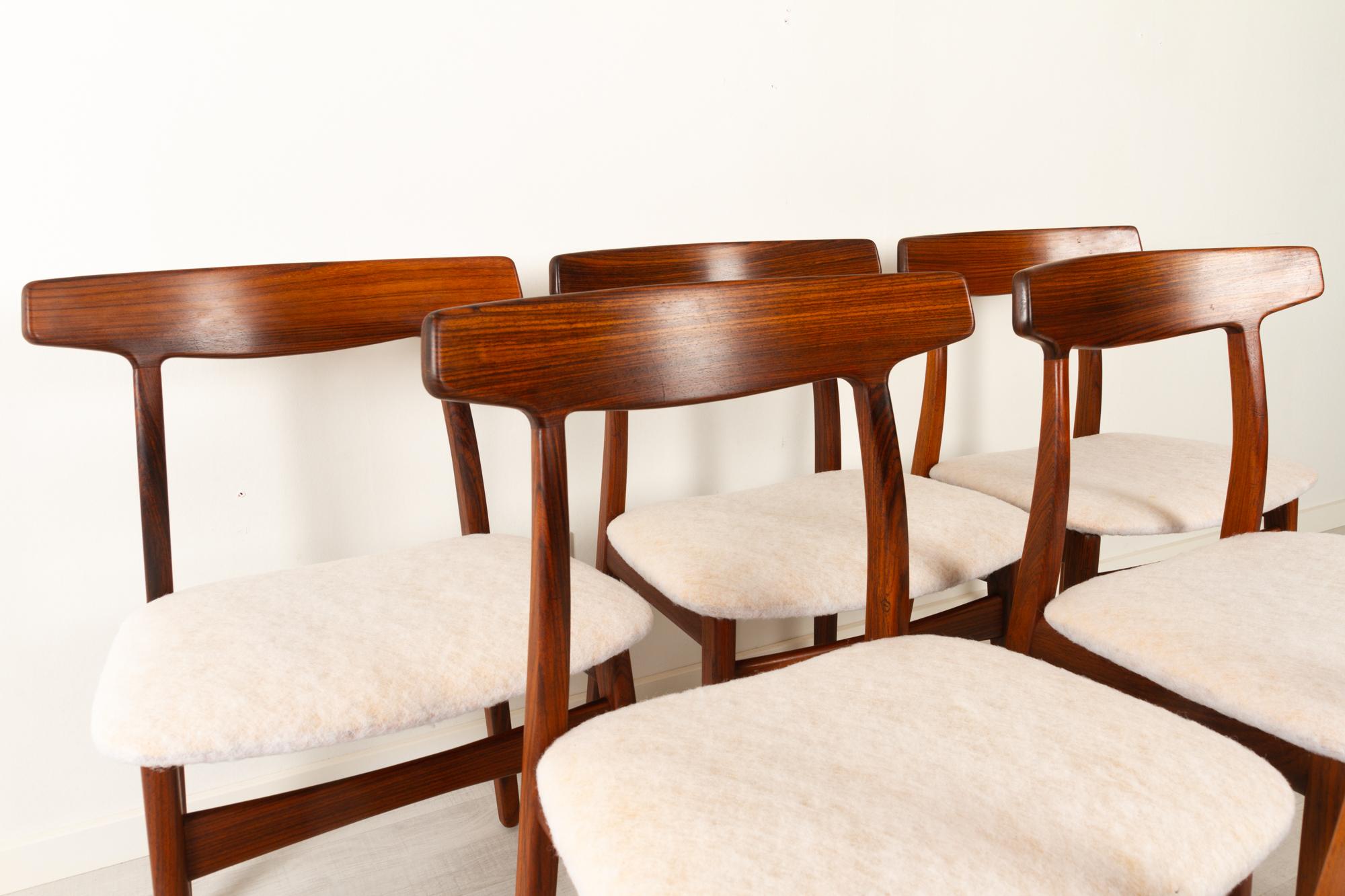 Rosewood Dining Chairs by Henning Kjærnulf for Bruno Hansen, 1960s, Set of 6 In Good Condition In Asaa, DK