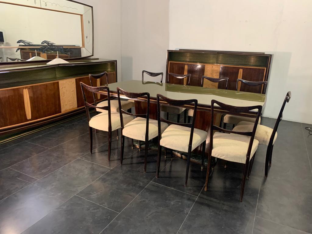 Art Deco Rosewood Dining Room Set with Finely Carved Panels by Vittorio Dassi