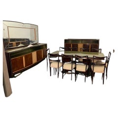 Rosewood Dining Room Set with Finely Carved Panels by Vittorio Dassi