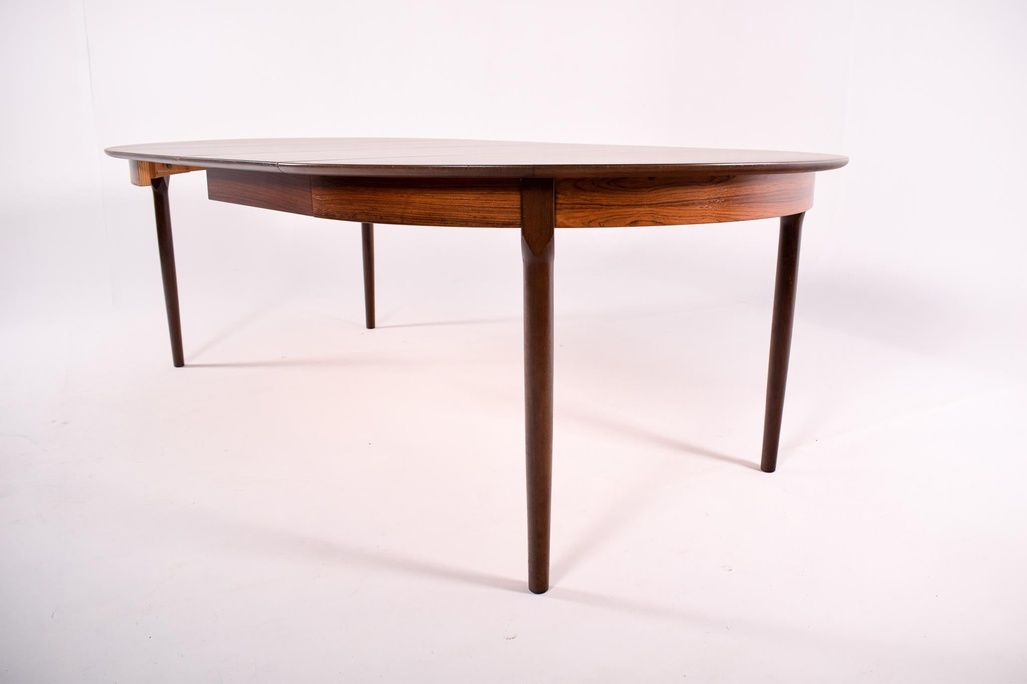 Mid-Century Modern Rosewood Dining Table, Round to Oval with 2 Leaves