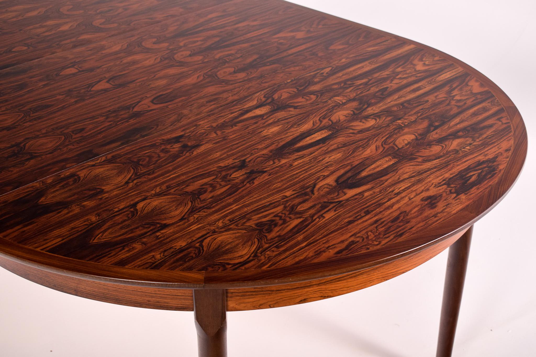 Danish Rosewood Dining Table, Round to Oval with 2 Leaves