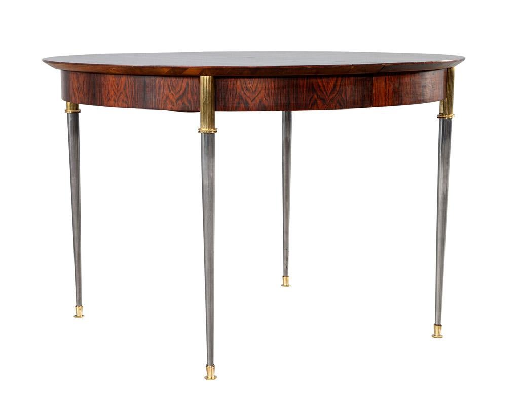 Mid-20th Century Rosewood Dining Table with Stainless Steel and Bronze Legs by Jules Leleu For Sale