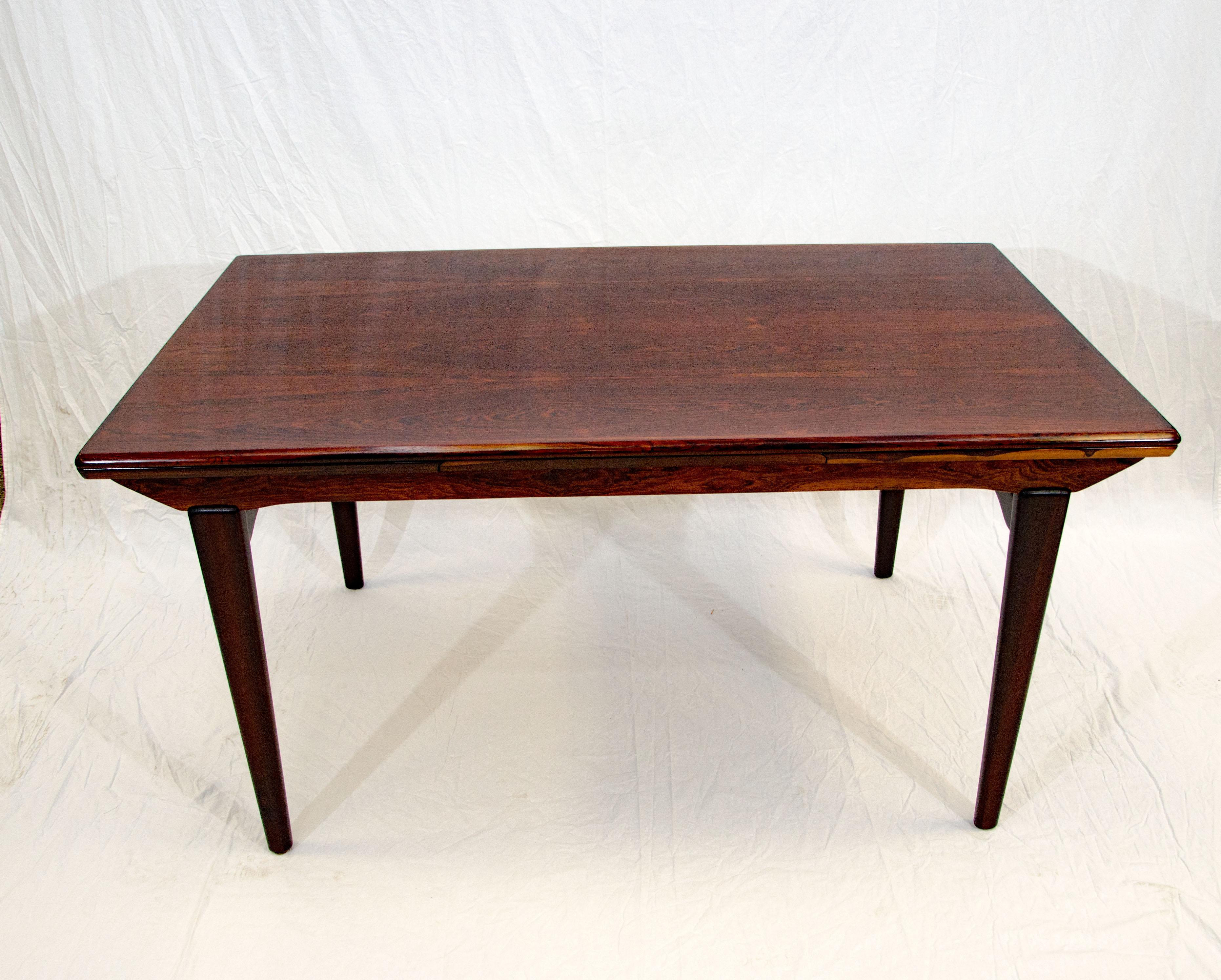 Danish Rosewood Dining Table with Two Draw Leaves, N. O. Møller