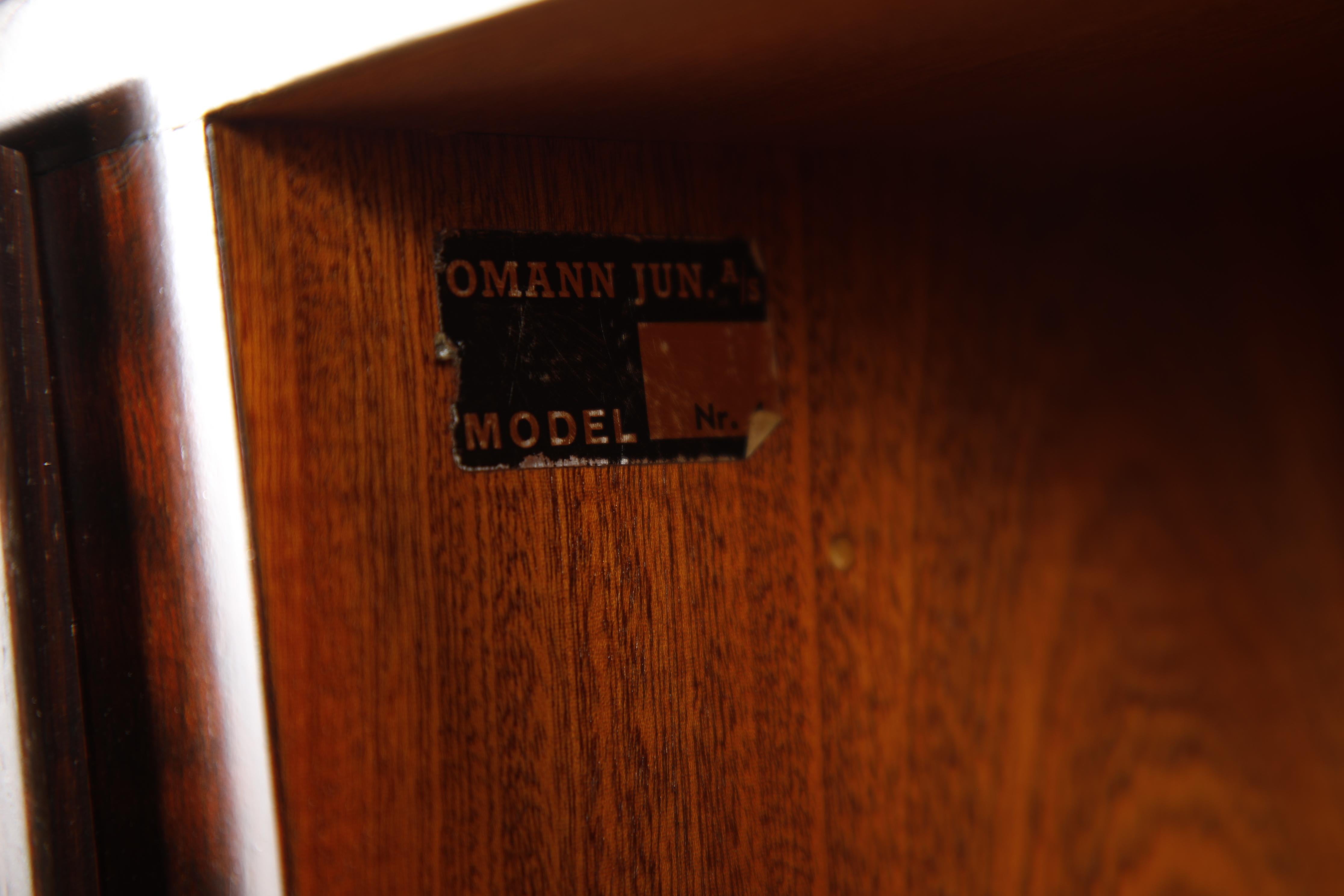 Rosewood Display Cabinet by Gunni Omann for Omann Jun Møbelfabrik 1960s, Signed For Sale 13