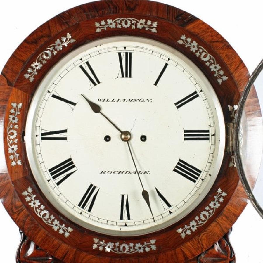 European Rosewood Double Fusee Wall Clock, 19th Century For Sale