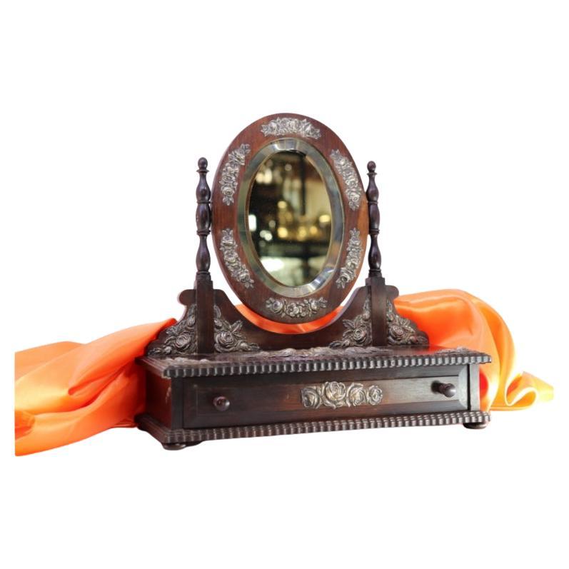 Rosewood dressing table with silver trims, tilting mirror 
lined drawer For Sale