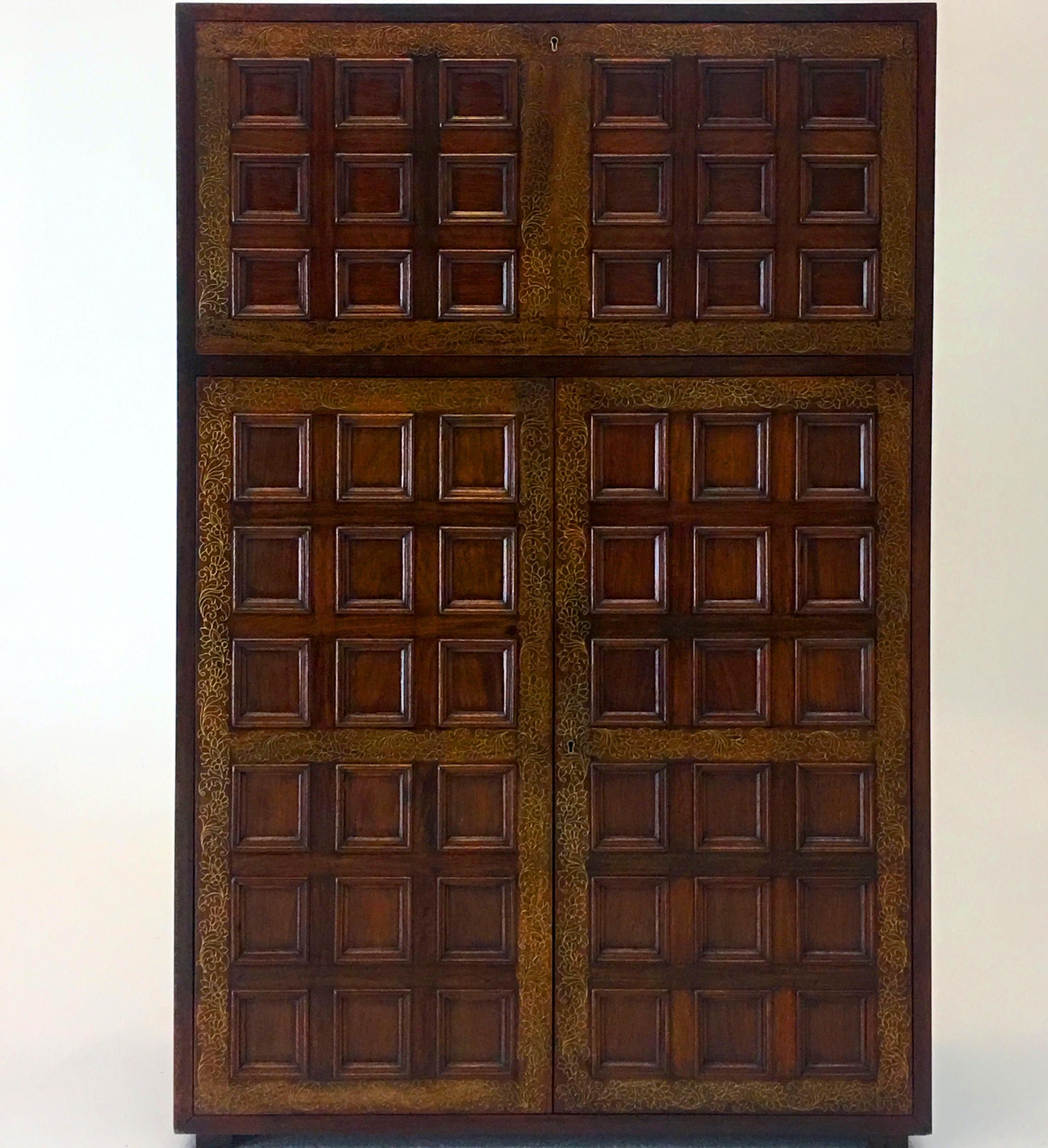 Illuminated Solid Rosewood Bar Cabinet with Brass Inlay 2