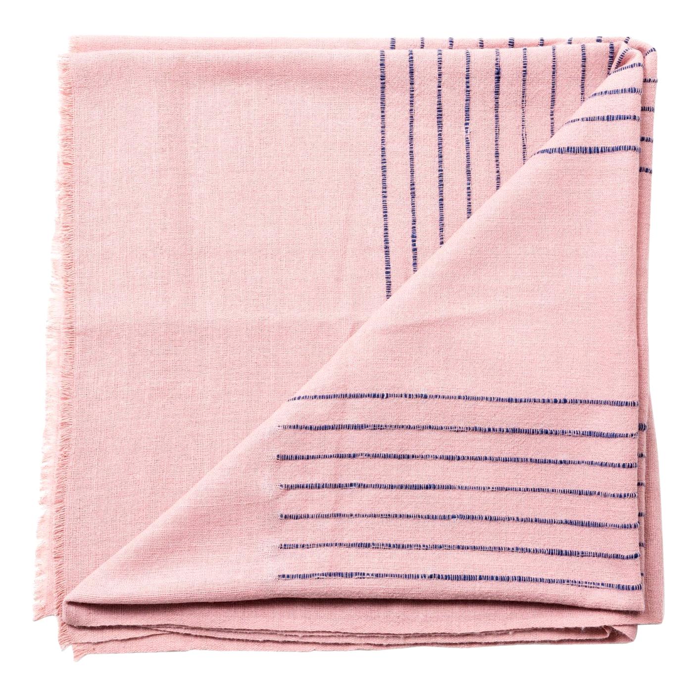 Rosewood Dusty Pink Handloom King Size Bedspread Coverlet in Stripe Design