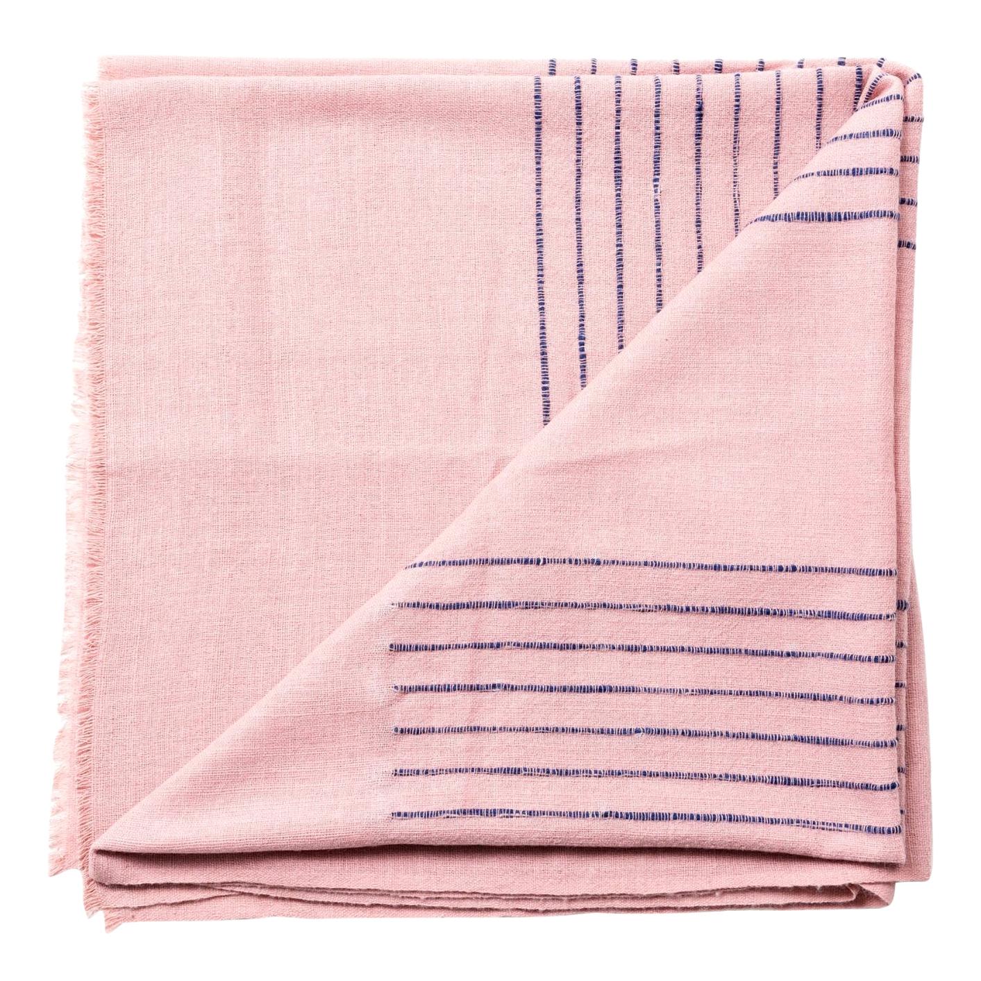 Rosewood Dusty Pink Handloom Queen Size Bedspread Coverlet  in Stripe Design