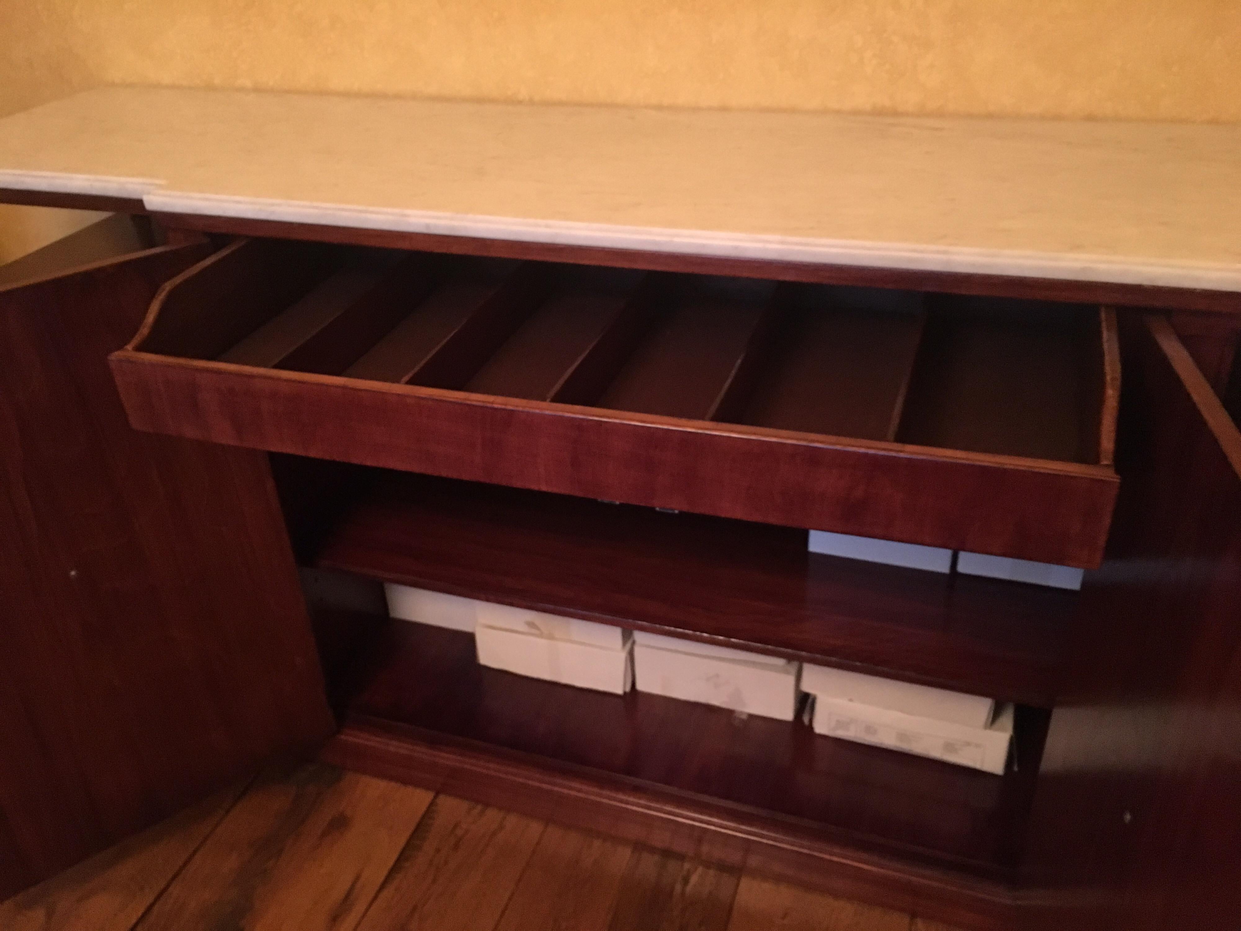 Rosewood Empire Style Credenza Sideboard with Marble Top, circa 1950s 6