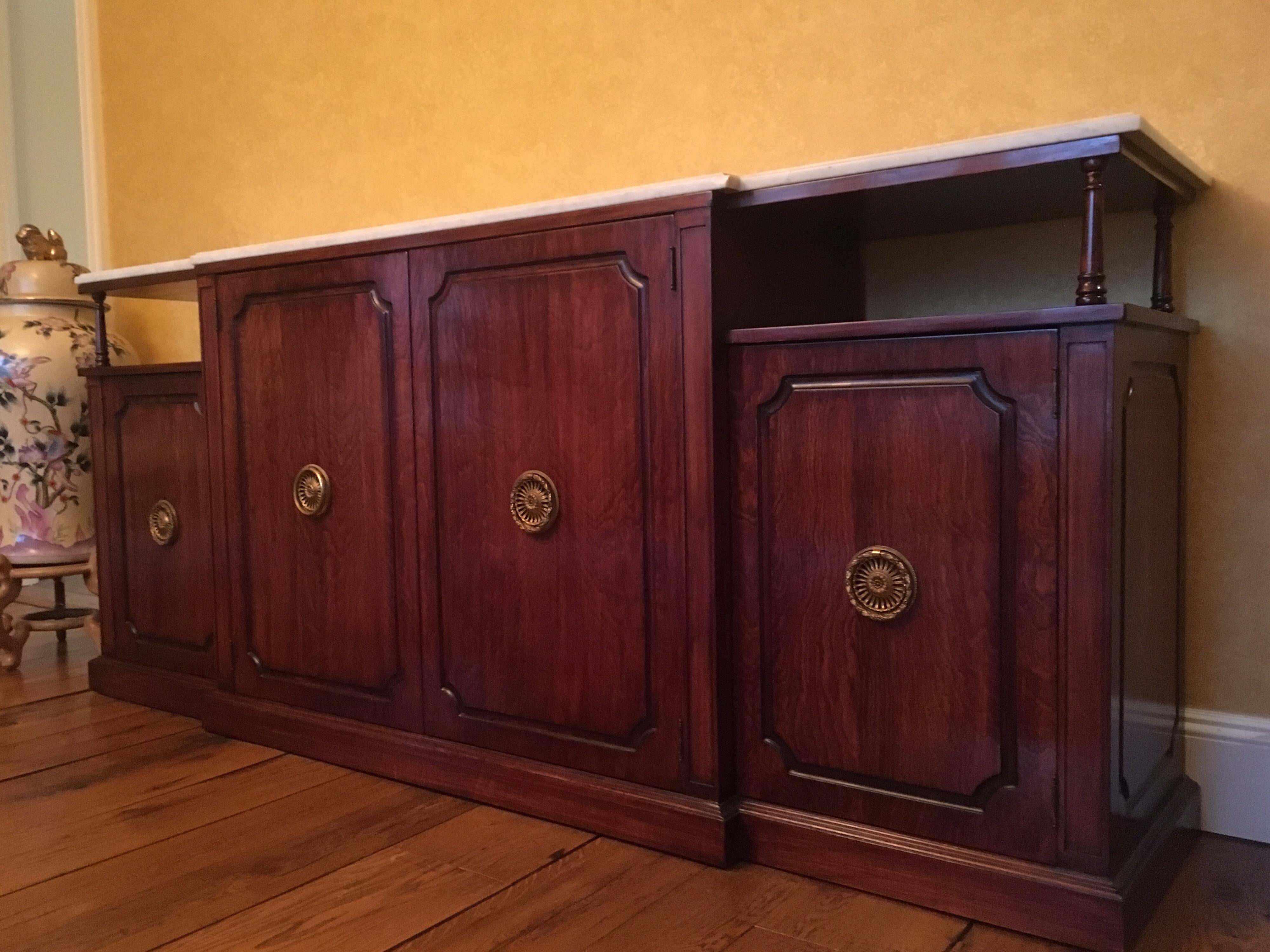 Rosewood Empire Style Credenza Sideboard with Marble Top, circa 1950s In Good Condition In Southampton, NY