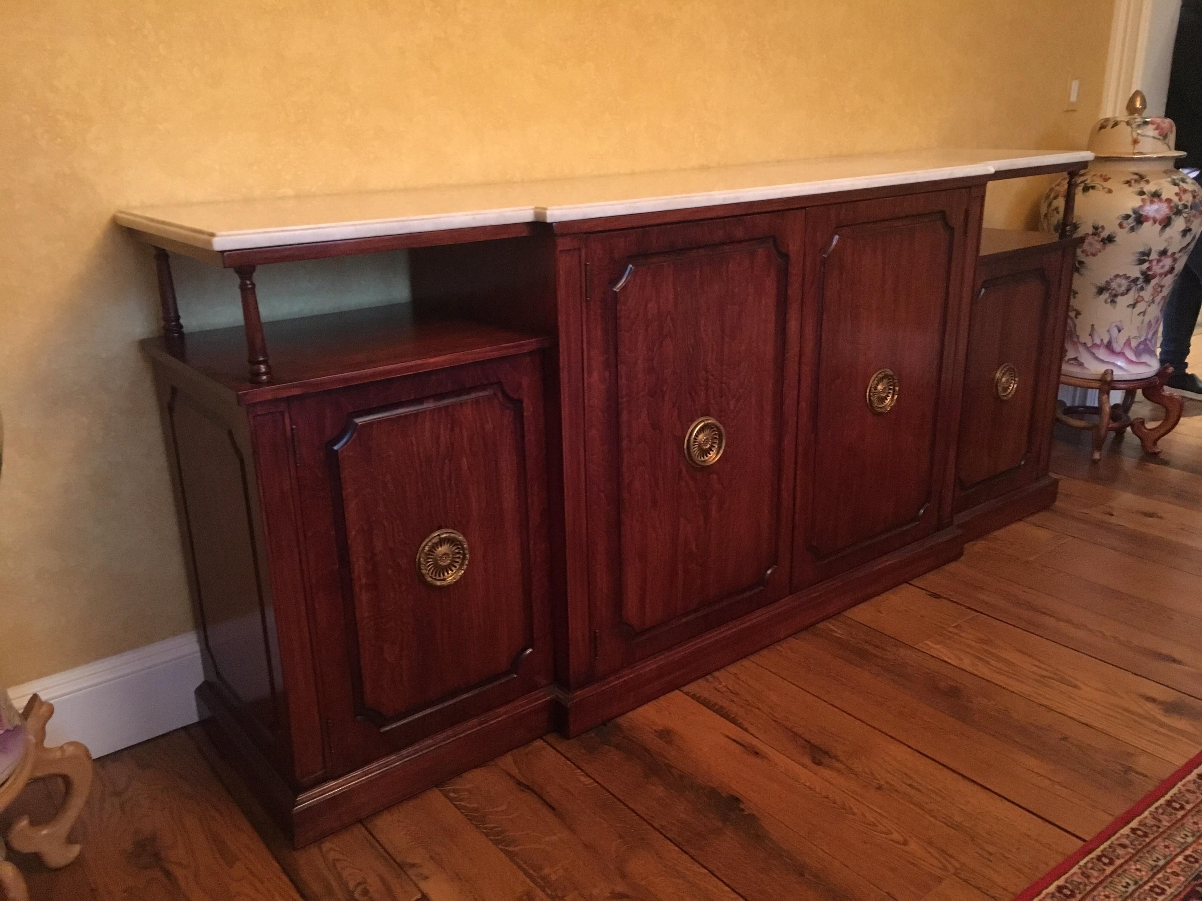 Rosewood Empire Style Credenza Sideboard with Marble Top, circa 1950s 2
